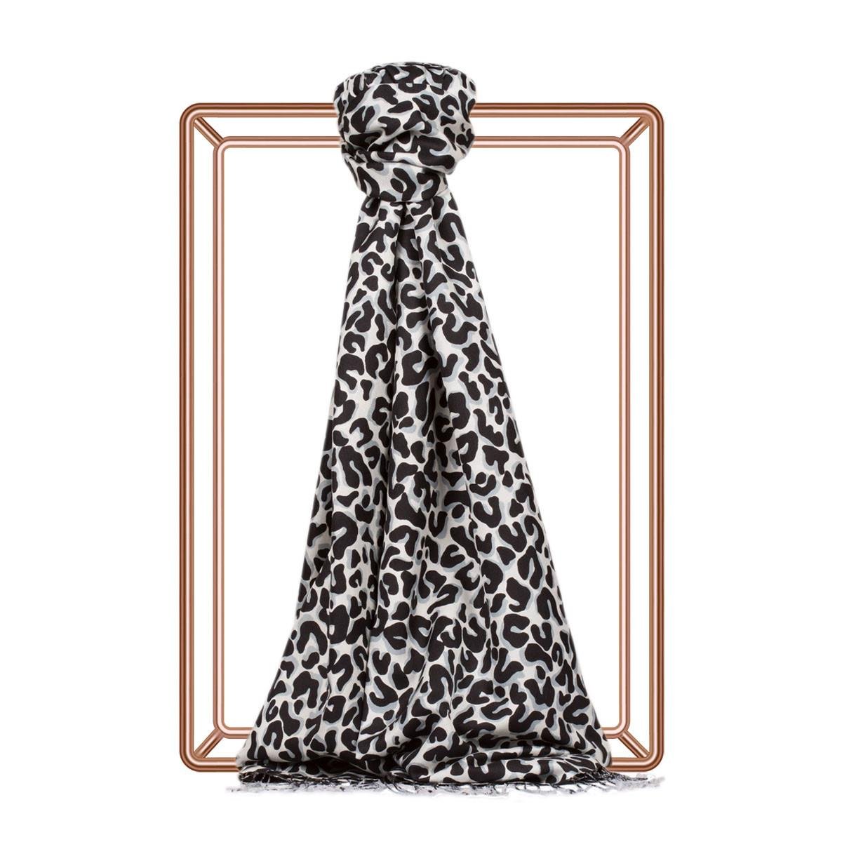 İpekevi Leopar Desenli İpek Şal 02452-Siyah