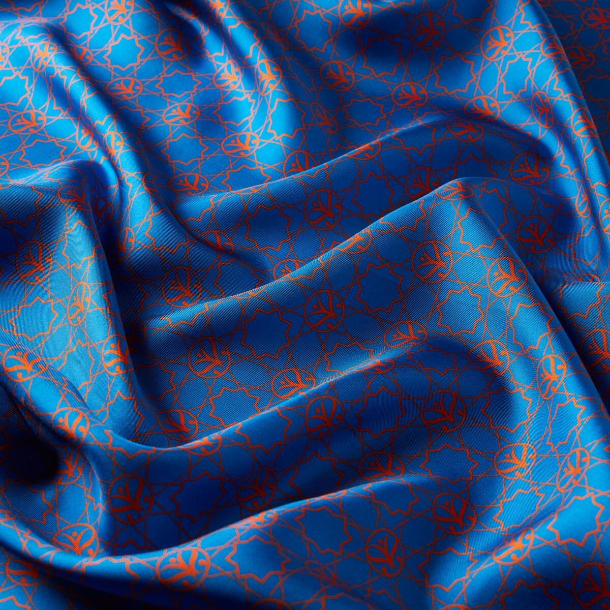 İpekevi Mini Seljuk Monogram Eşarp 01123-Saks Mavisi