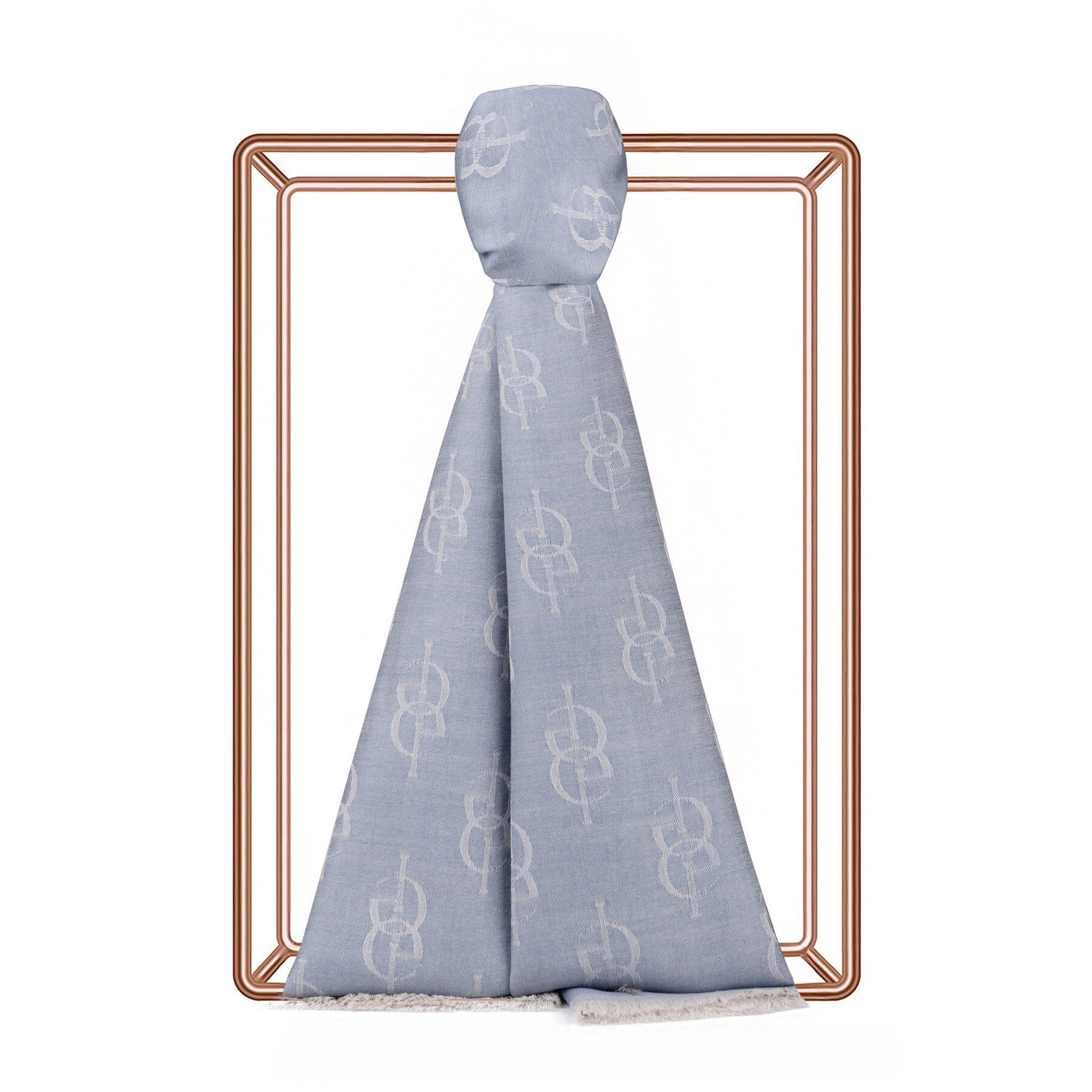 İpekevi Monogram Yün İpek Şal 09326-Bebe Mavisi