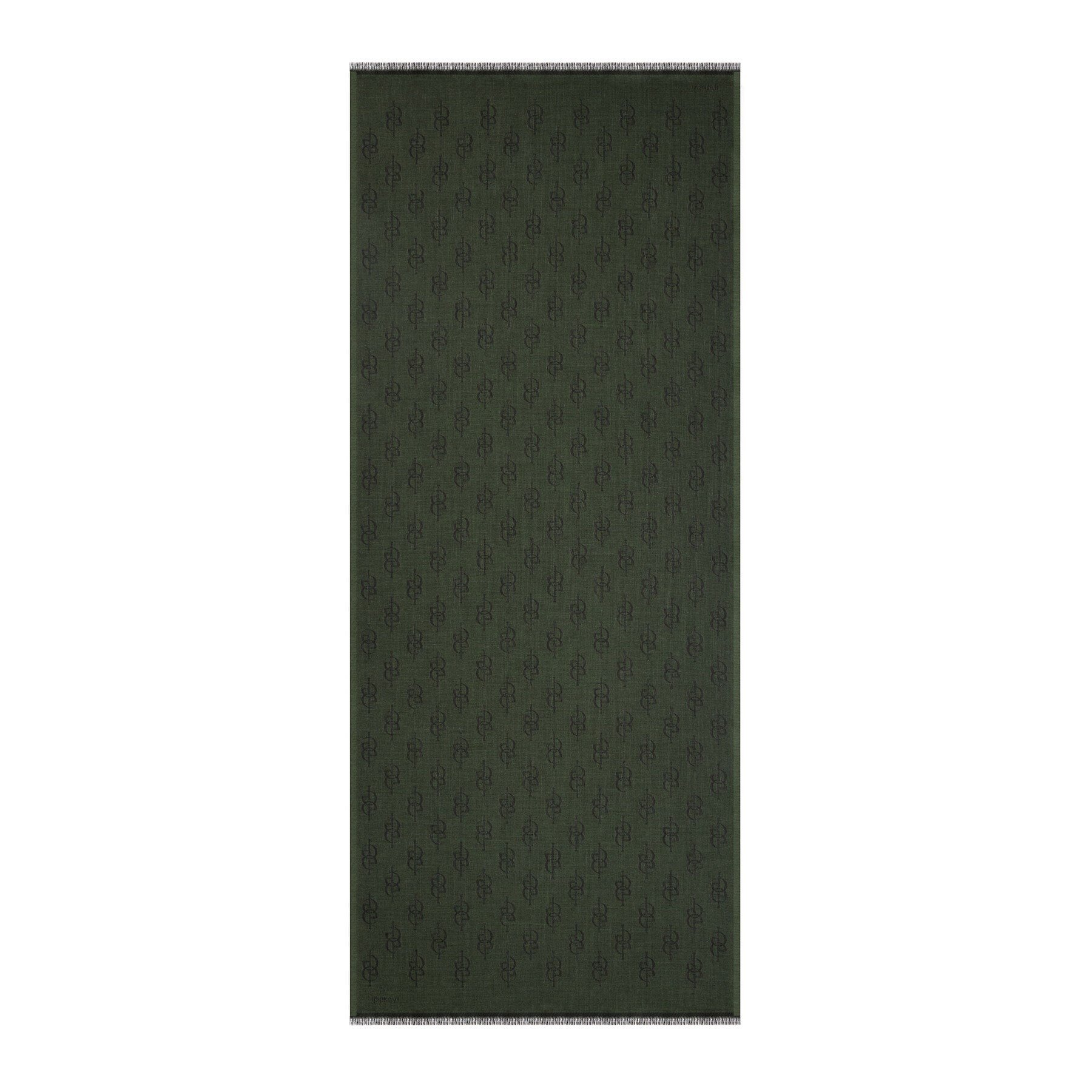 İpekevi Monogram Yün İpek Şal 09326-Çam Yeşili