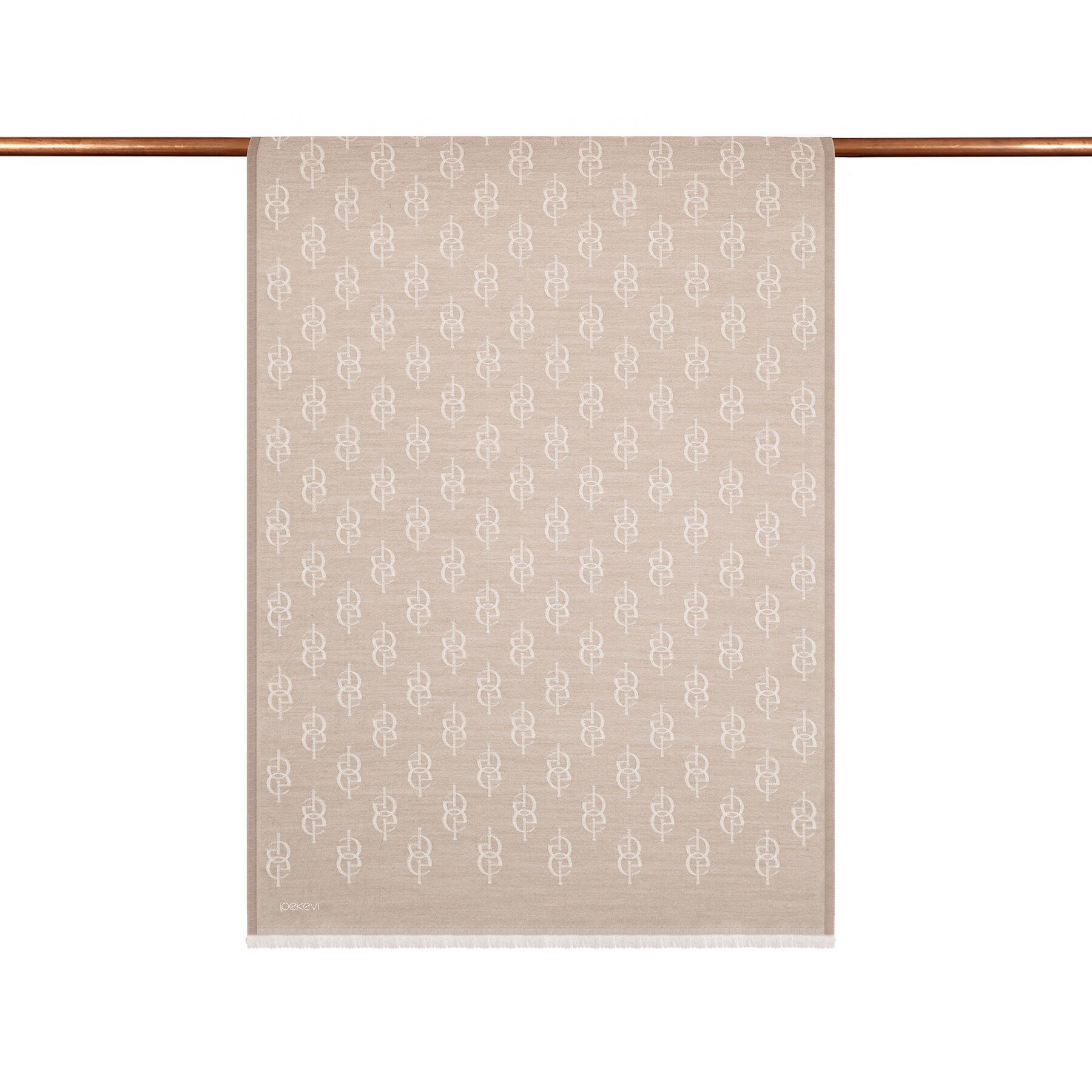 İpekevi Monogram Yün İpek Şal 09326-Taş