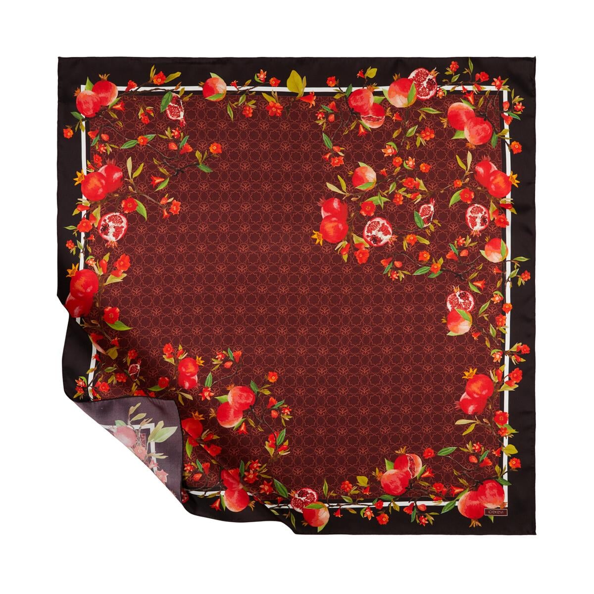 İpekevi Nar Çiçeği Monogram Tivil İpek Eşarp 1207-Mürdüm