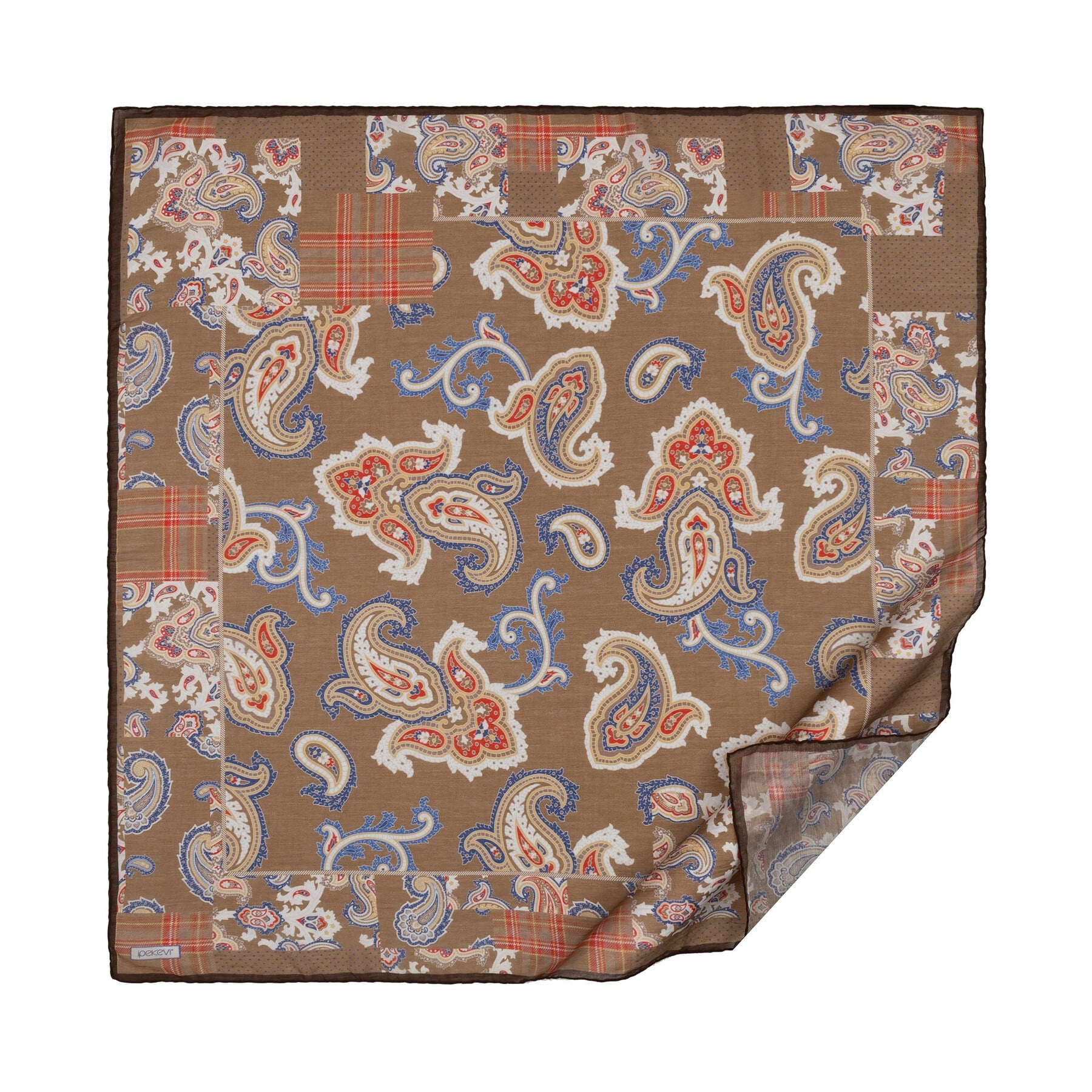 İpekevi Patchwork Desenli TenSoft Eşarp 03900-Sütlü Kahve