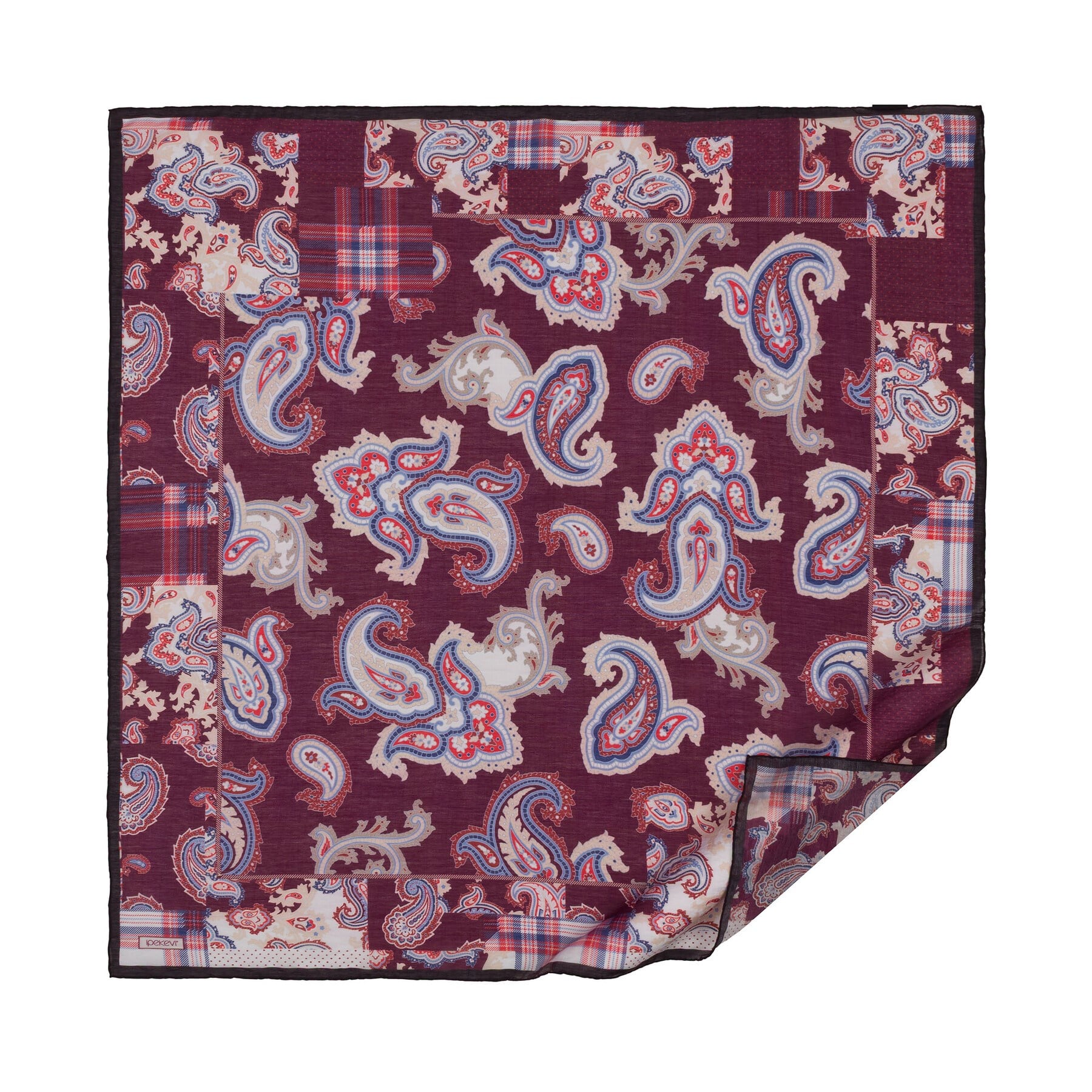 İpekevi Patchwork Desenli TenSoft Eşarp 03900-Mürdüm