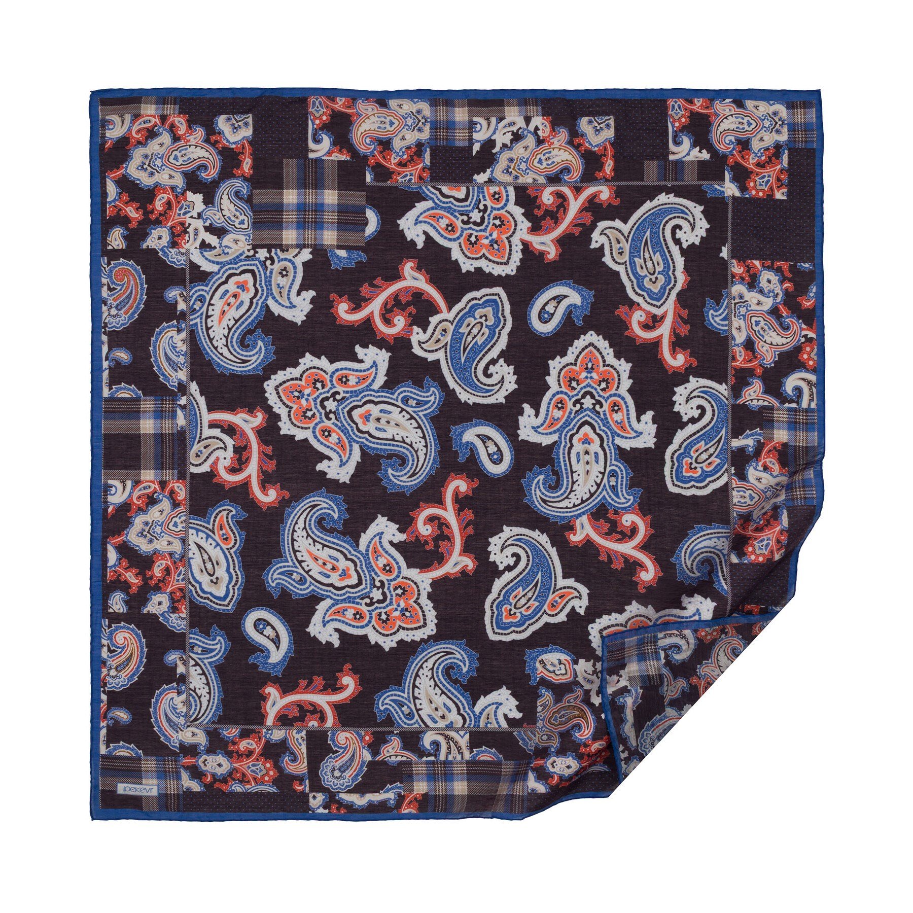 İpekevi Patchwork Desenli TenSoft Eşarp 03900-Siyah Mavi