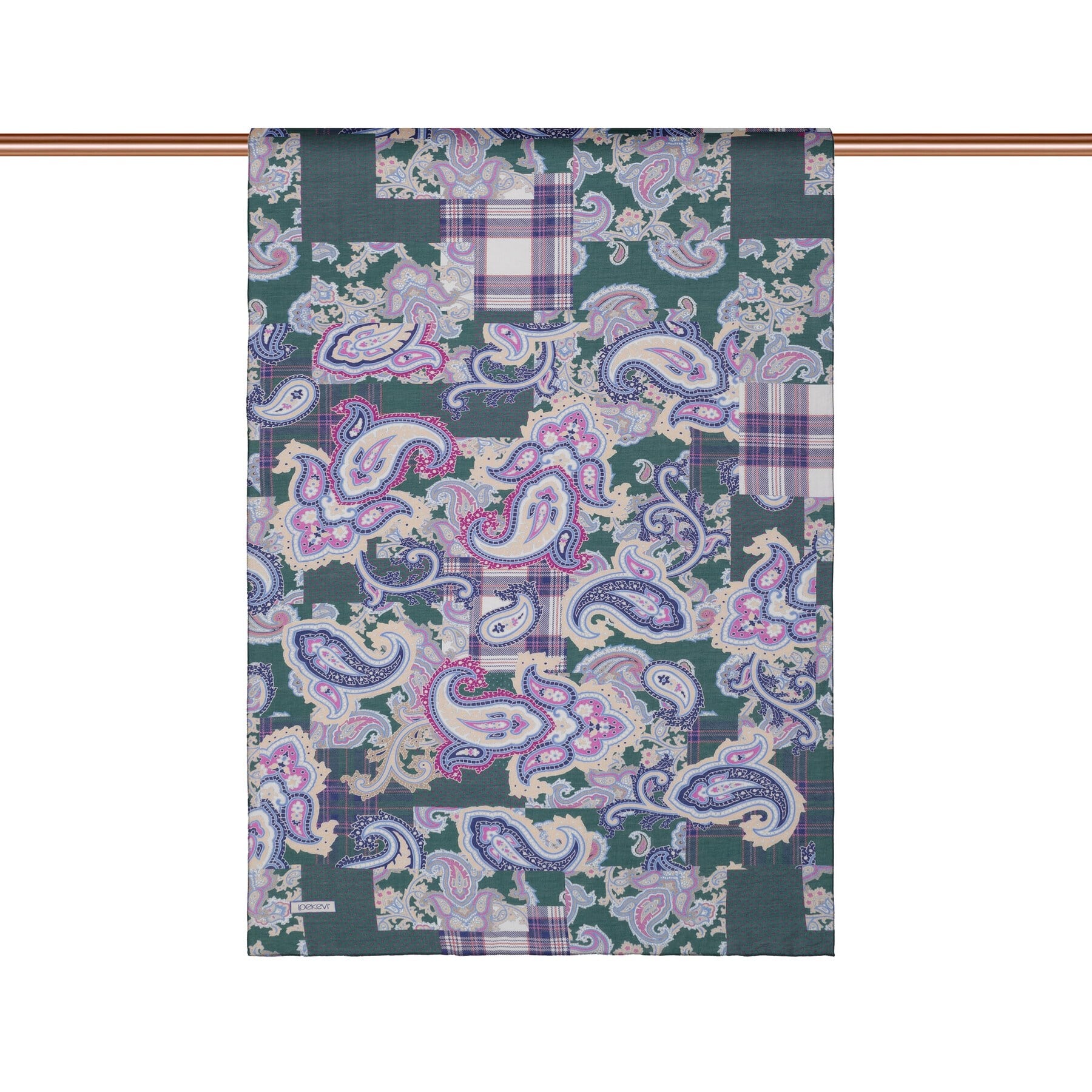 İpekevi Patchwork Desenli TenSoft Şal 03920-Çam Yeşili