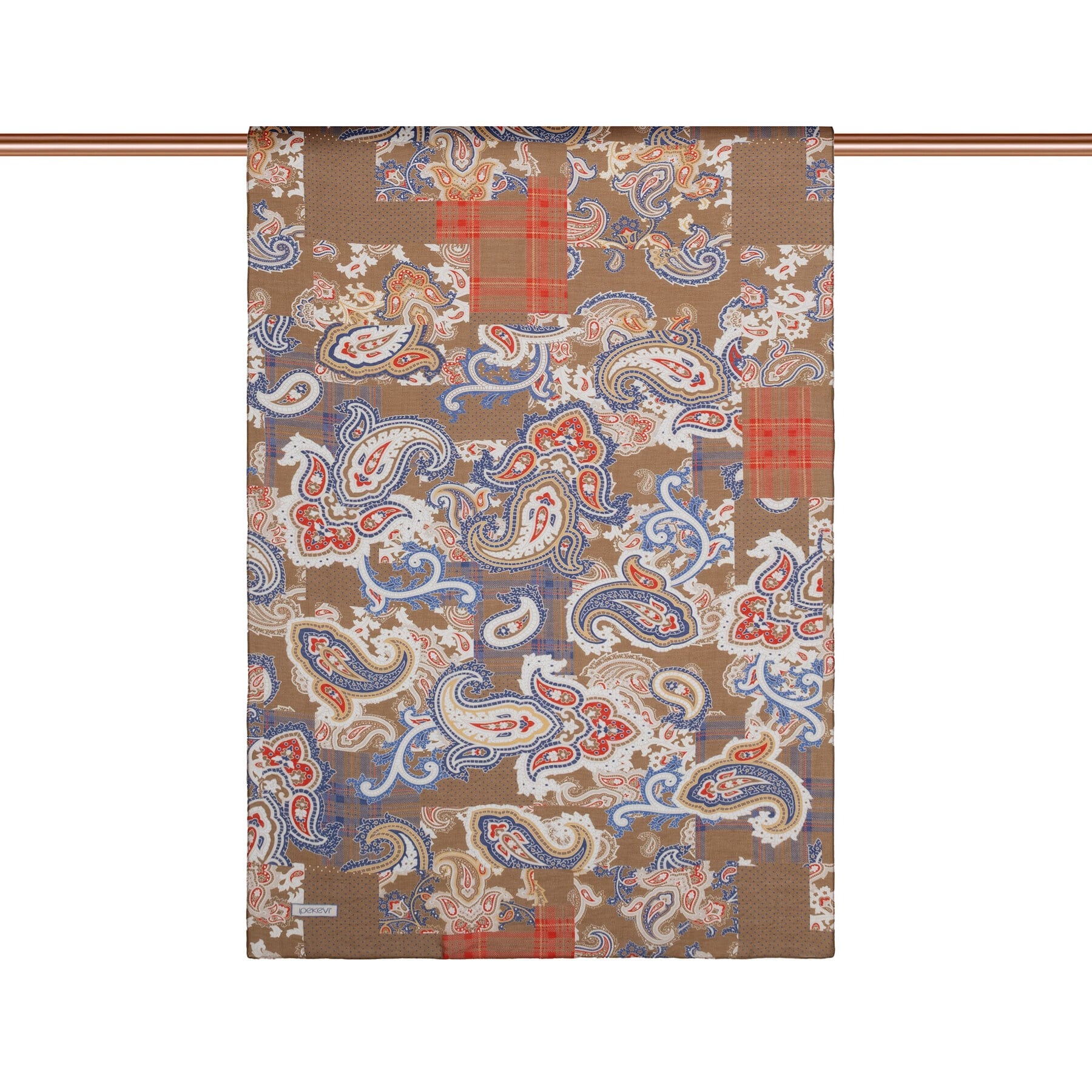 İpekevi Patchwork Desenli TenSoft Şal 03920-Vizon