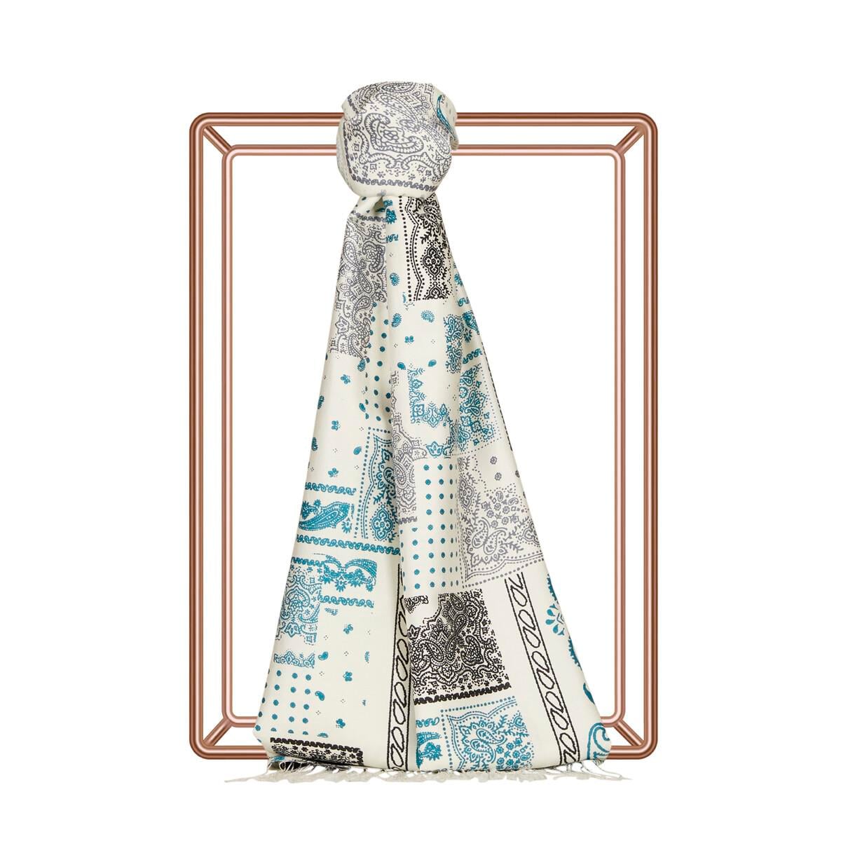 İpekevi Patchwork Etnik Desen Şal 8252-Beyaz
