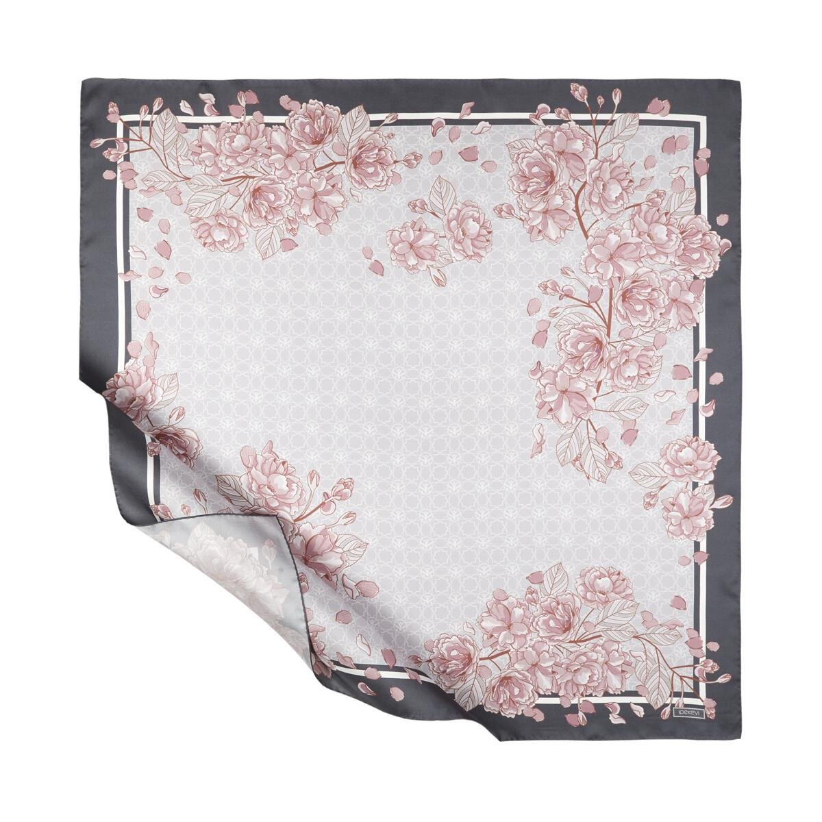 İpekevi Sakura Monogram Desenli Tivil İpek Eşarp 01198-Gümüş