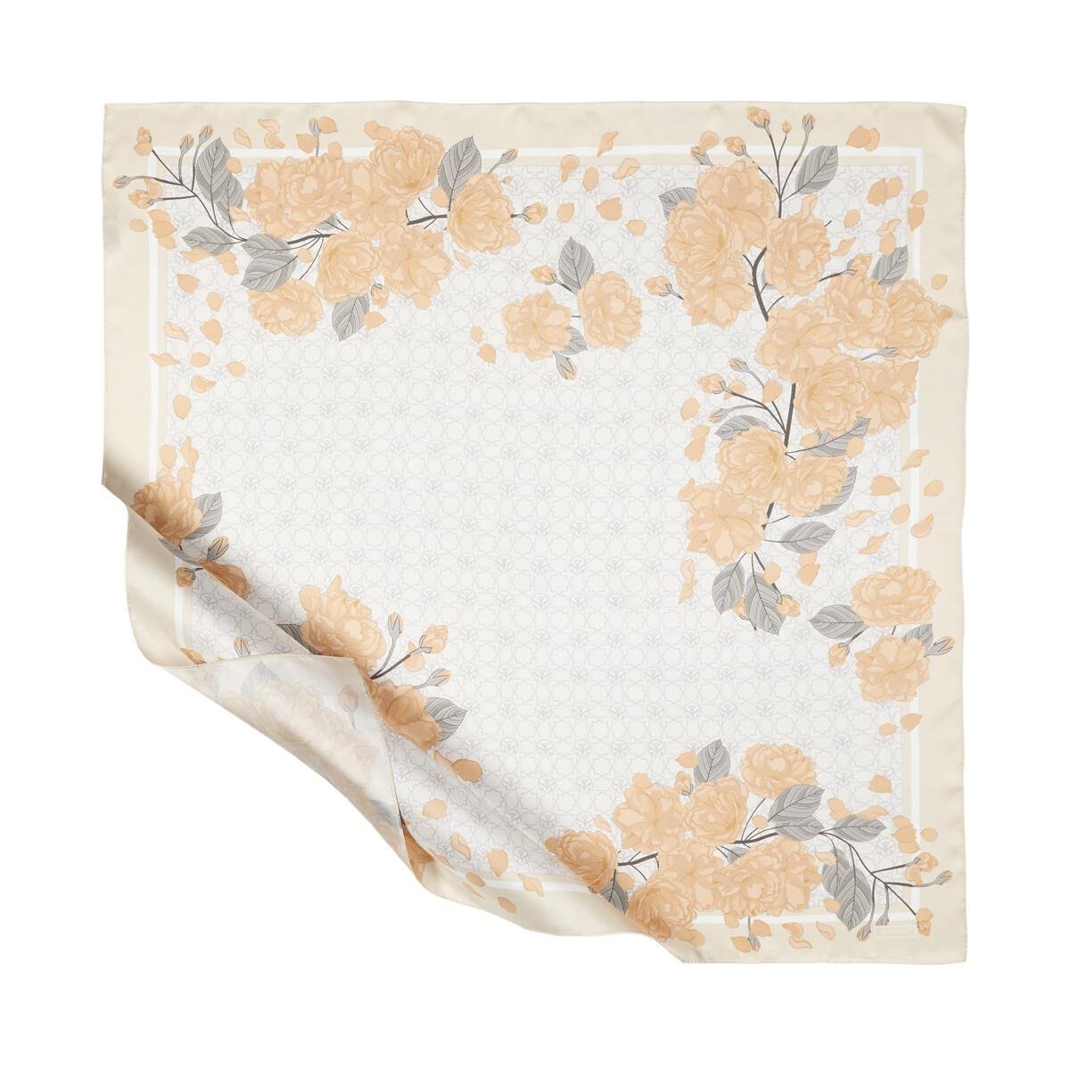 İpekevi Sakura Monogram Desenli Tivil İpek Eşarp 01198-Krem