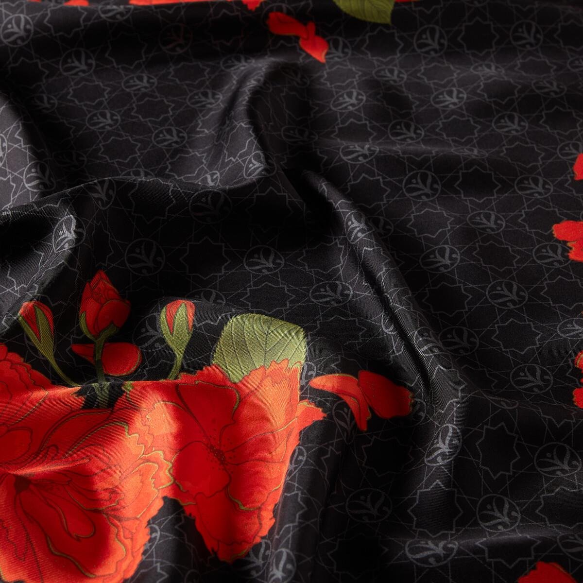 İpekevi Sakura Monogram Desenli Tivil İpek Eşarp 01198-Siyah