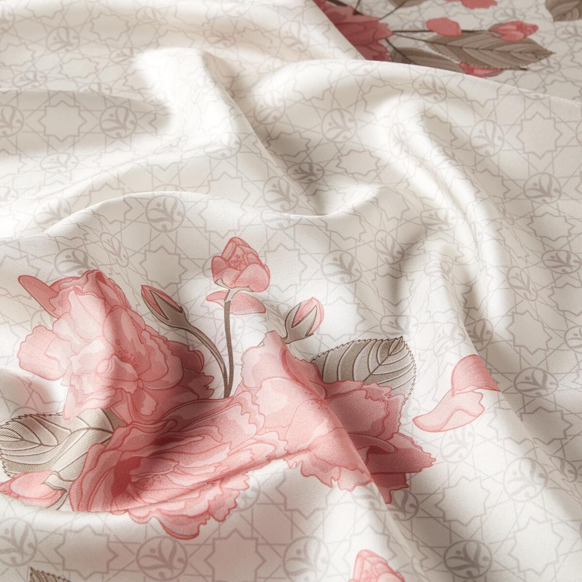 İpekevi Sakura Monogram Desenli Tivil İpek Eşarp 01198-Taş