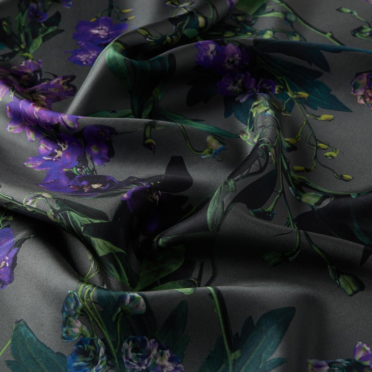 İpekevi Wild Violet Desenli Tivil İpek Eşarp 01196-Gümüş