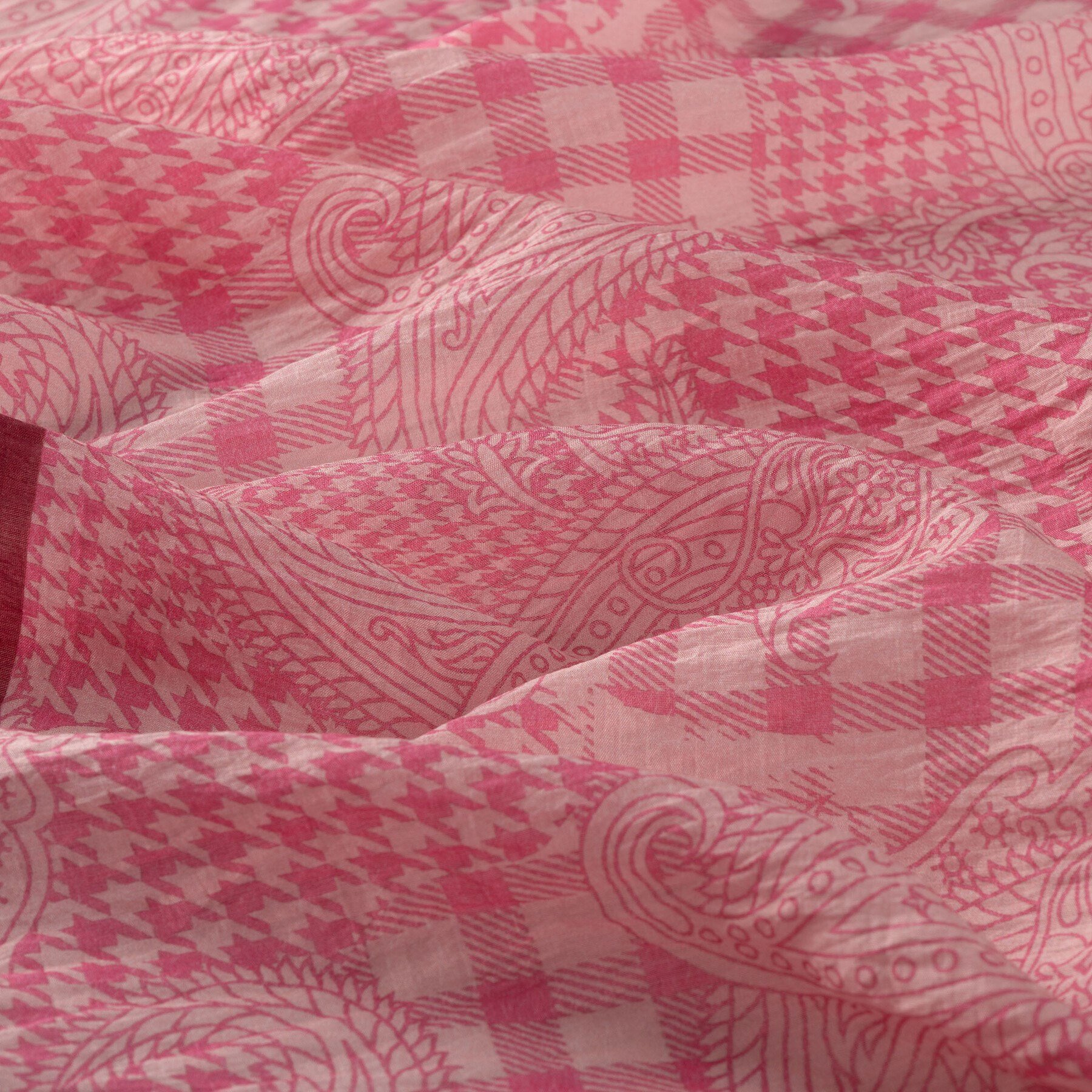İpekevi Yamalı Paisley Desenli Tensel Şal 02375-Gül Pembe