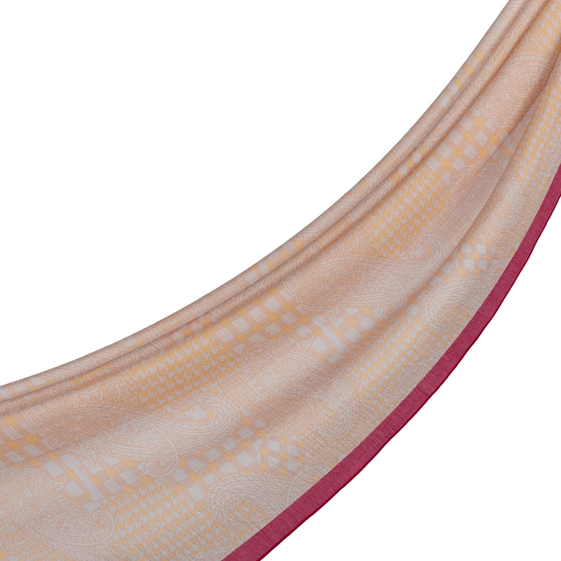 İpekevi Yamalı Paisley Desenli Tensel Şal 02375-Bej Gold