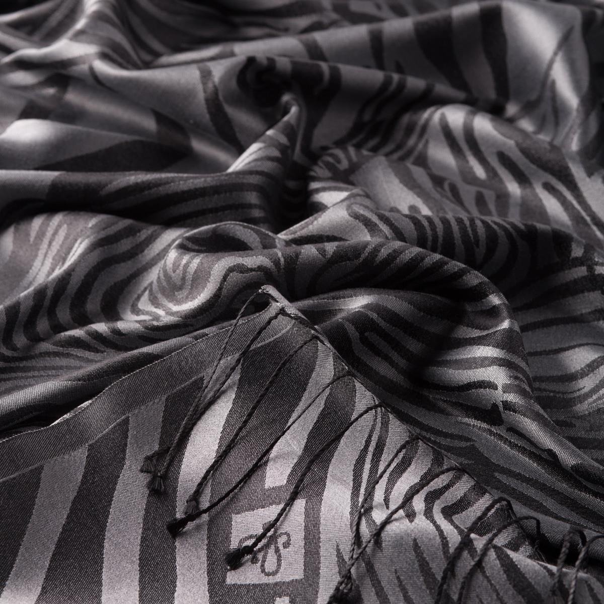 İpekevi Zebra Jakar Desenli İpek Şal 05139-Gümüş