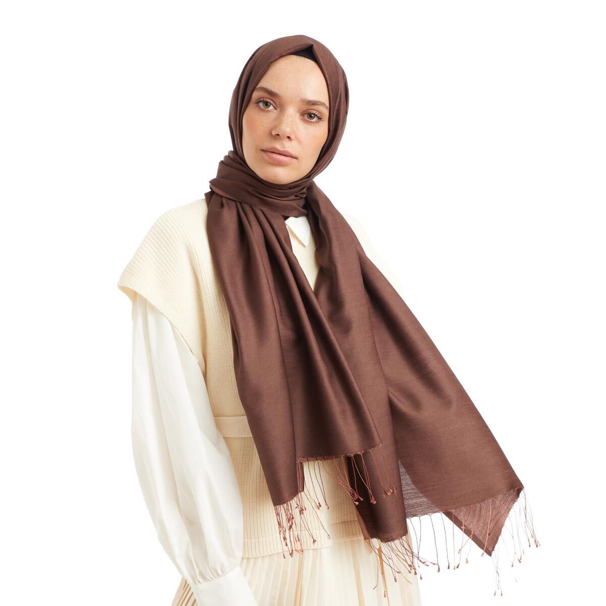 Qoza Solid Şal 6848-Kahverengi