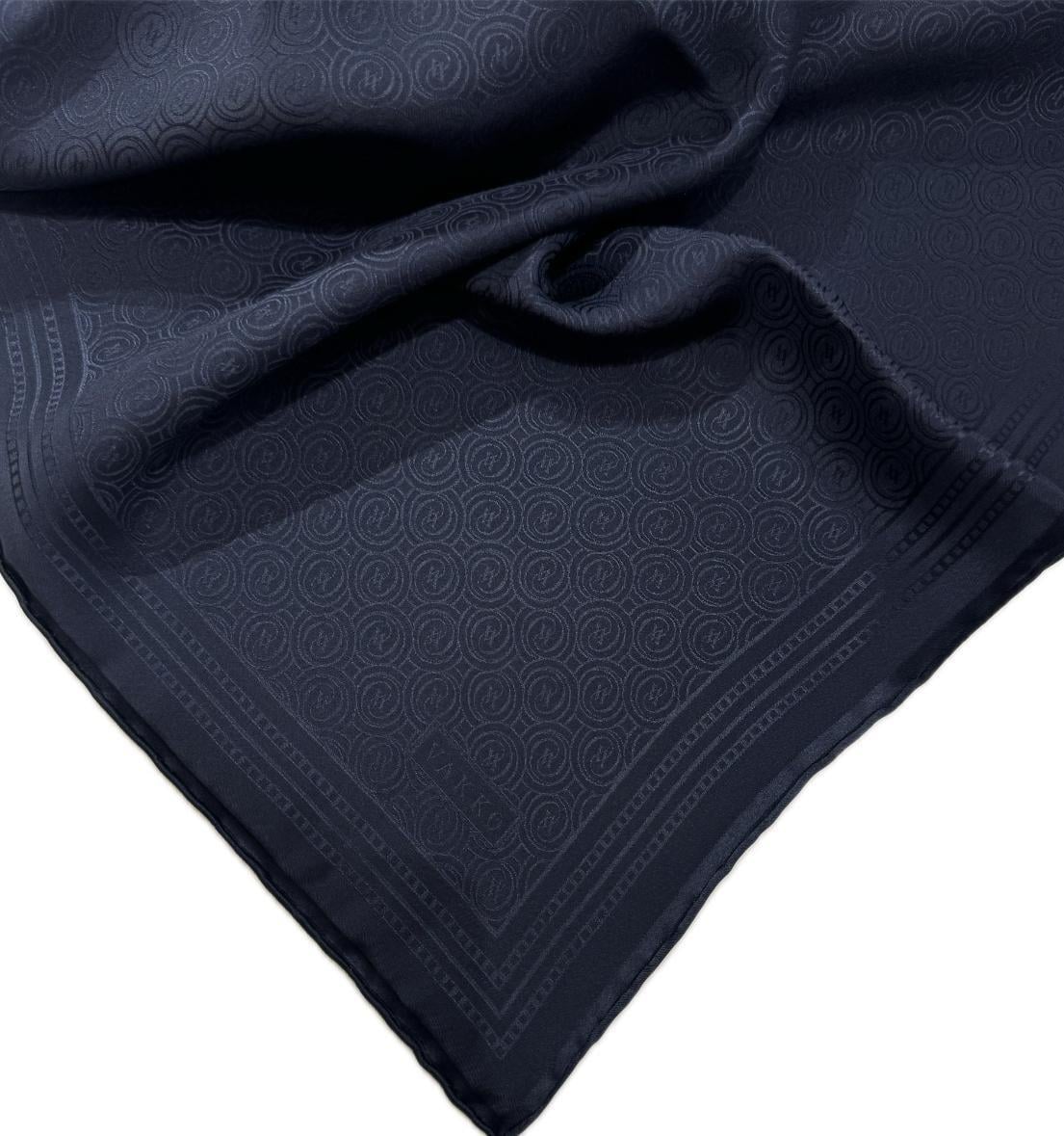 Vakko Jakar Monogram İpek Eşarp 41363-Lacivert