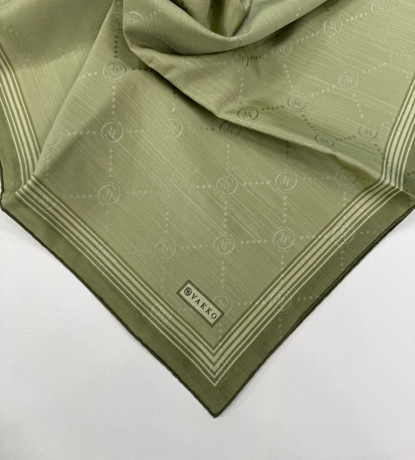 Vakko Monogram Pamuk İpek Bordürlü Eşarp 41588-Haki