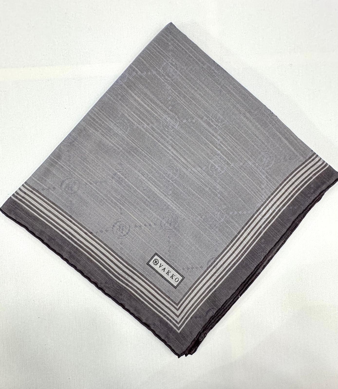Vakko Monogram Pamuk İpek Bordürlü Eşarp 41588-Gri