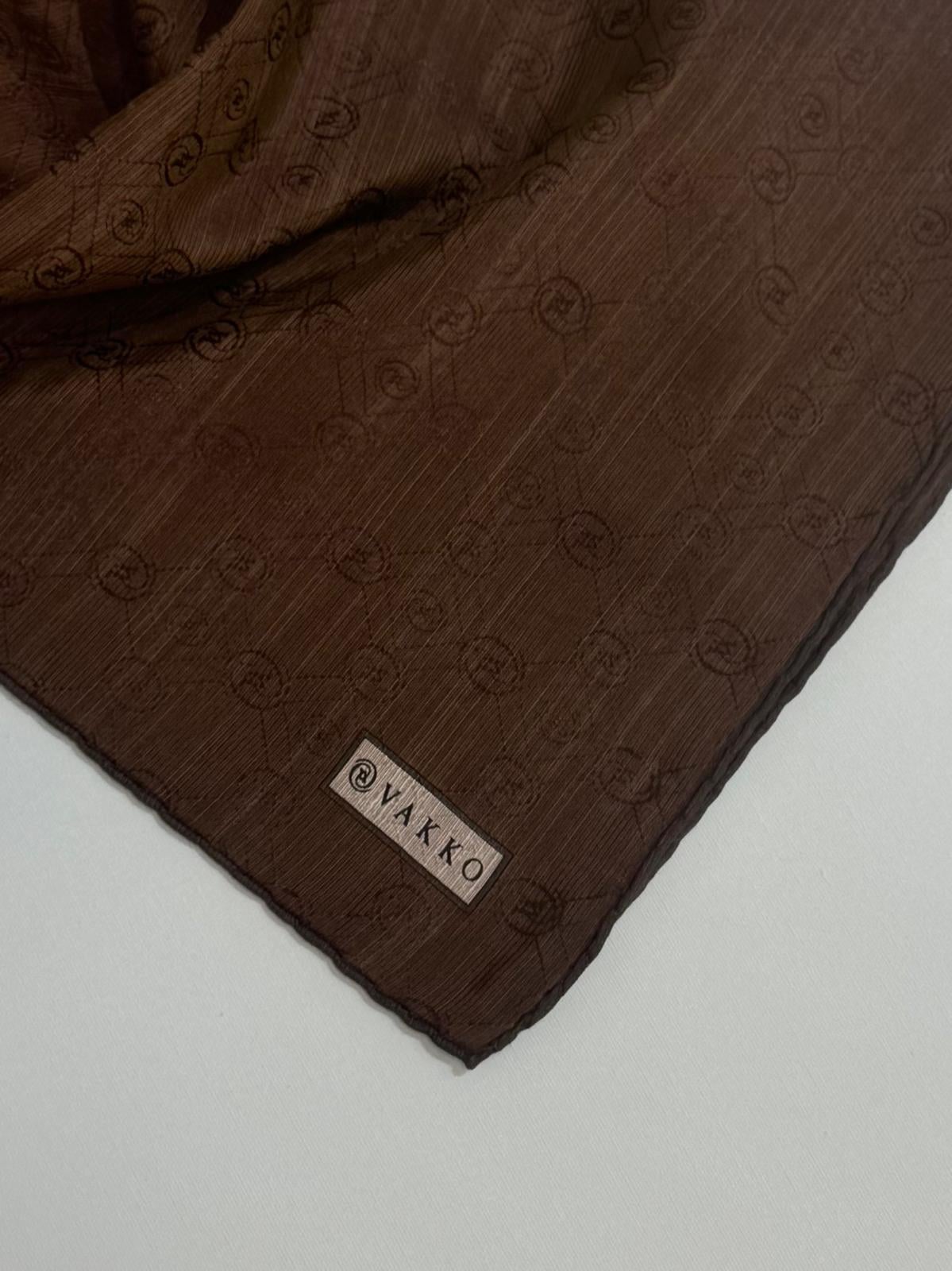 Vakko Monogram Pamuk İpek Eşarp 3000655-Kızıl Kahve