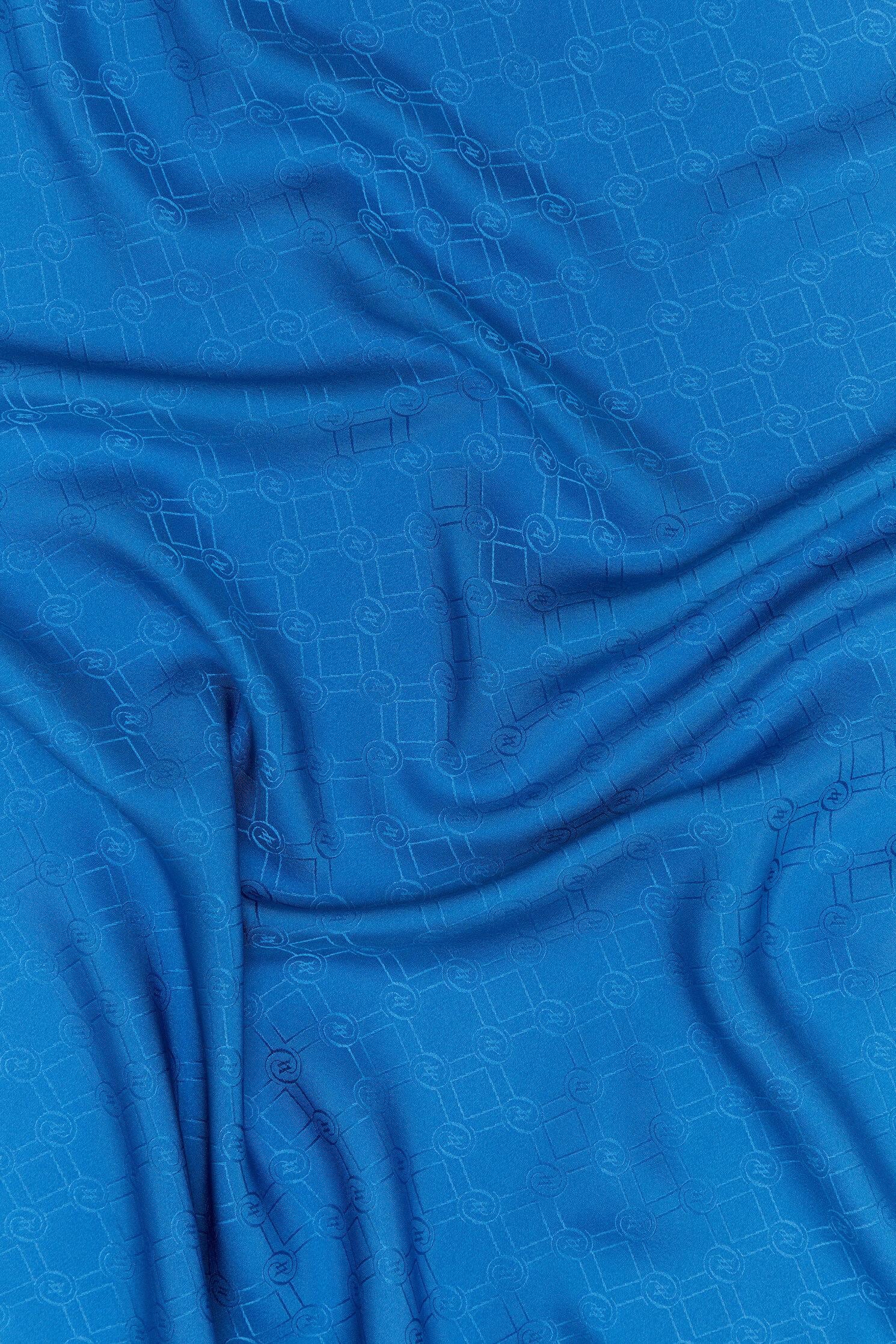 Vakko Özel Seri Monogram Jakarlı Eşarp 40843-Mavi