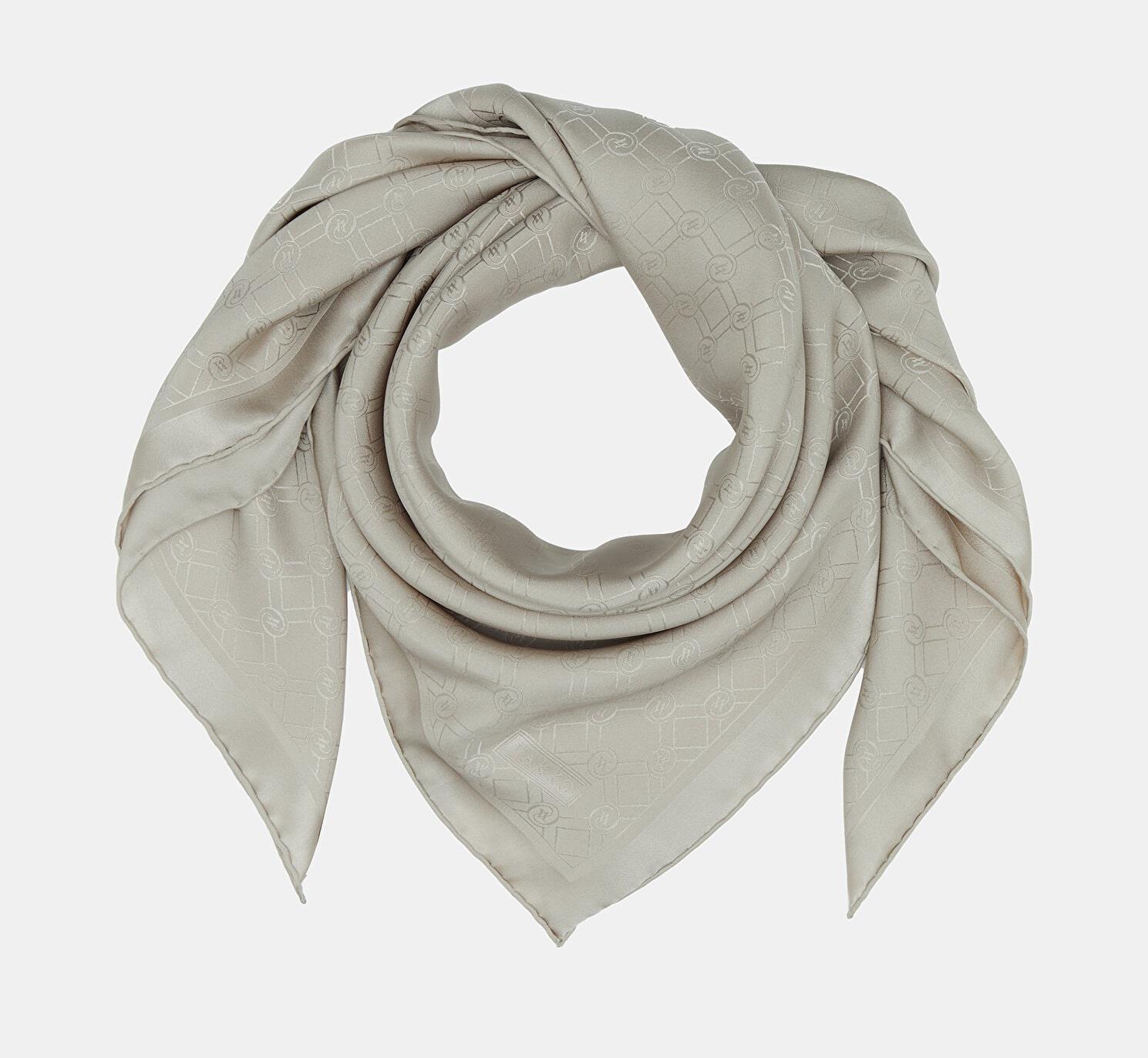 Vakko Özel Seri Monogram Jakarlı Eşarp 40843-Vizon