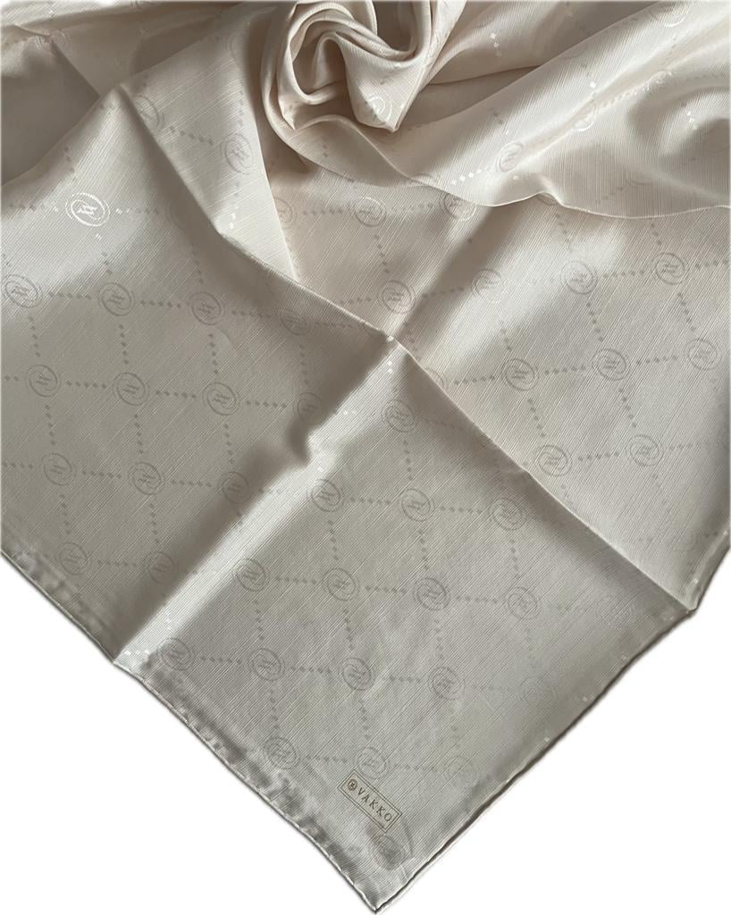Vakko Pamuk İpek Monogram Eşarp 3001126-Ekru