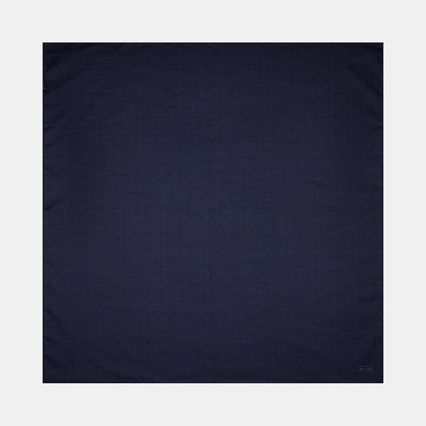 Vakko Pamuk İpek Monogram Eşarp 41301-Lacivert