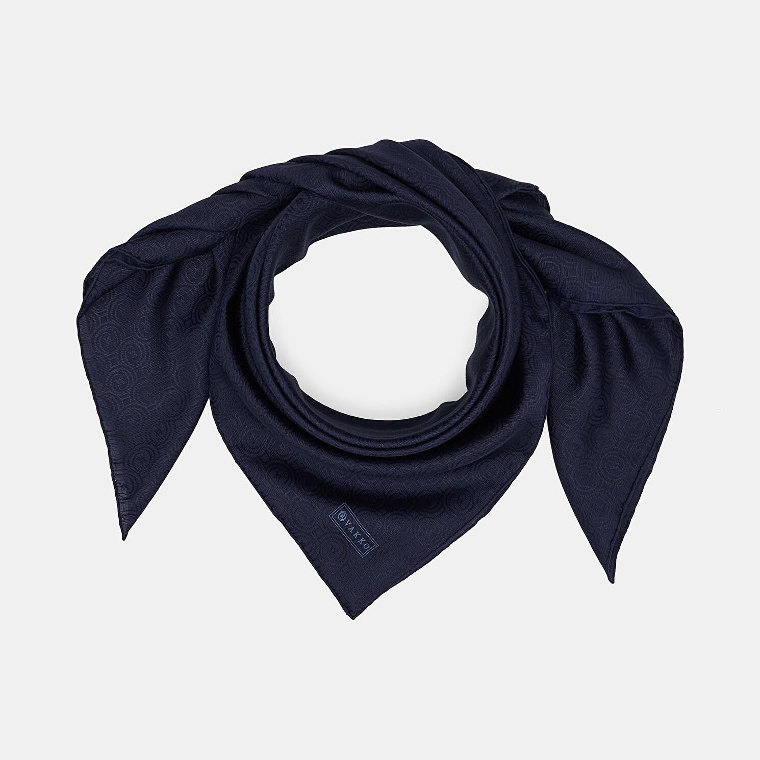 Vakko Pamuk İpek Monogram Eşarp 41301-Lacivert