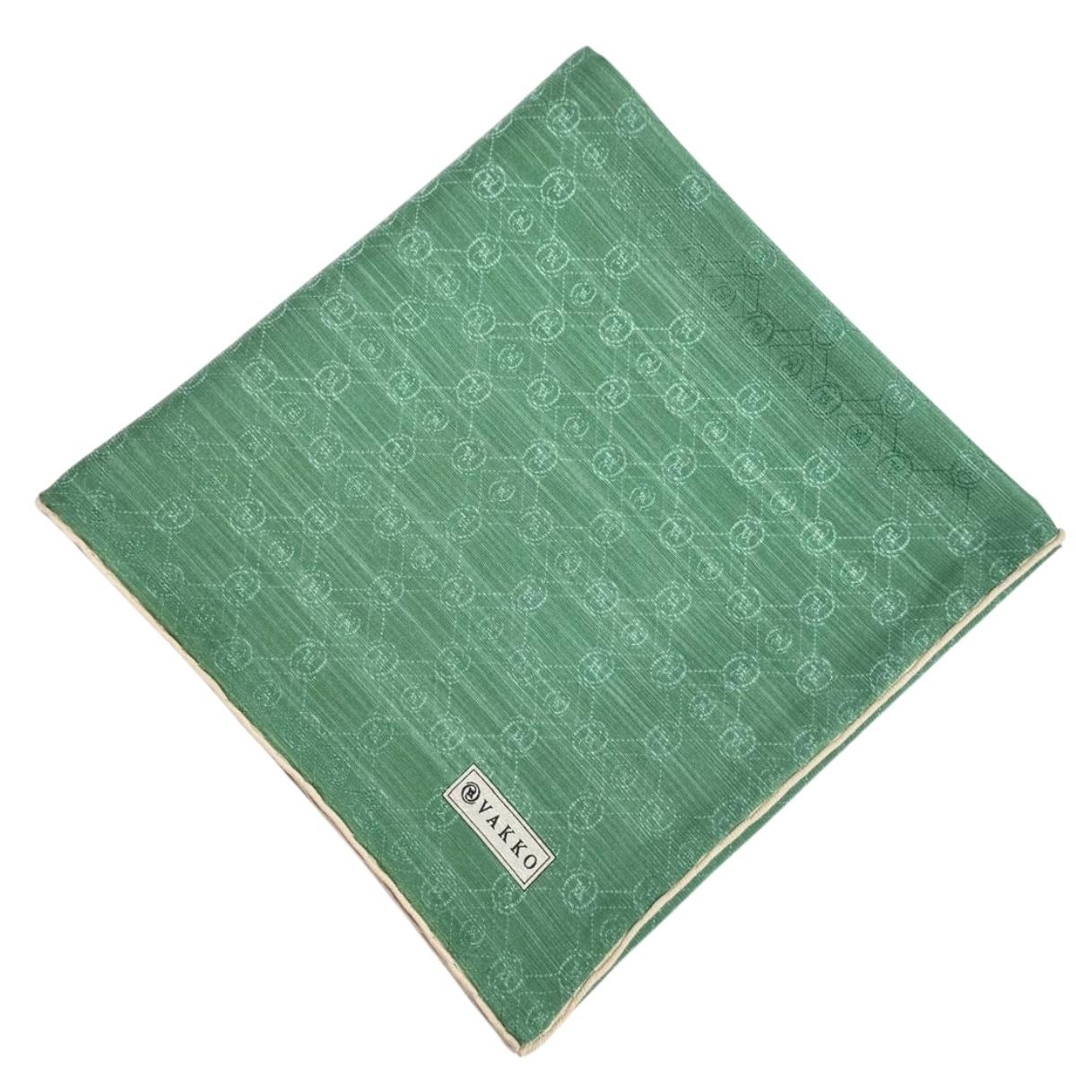 Vakko Pamuk İpek Monogram Eşarp 44226-Yeşil Ekru
