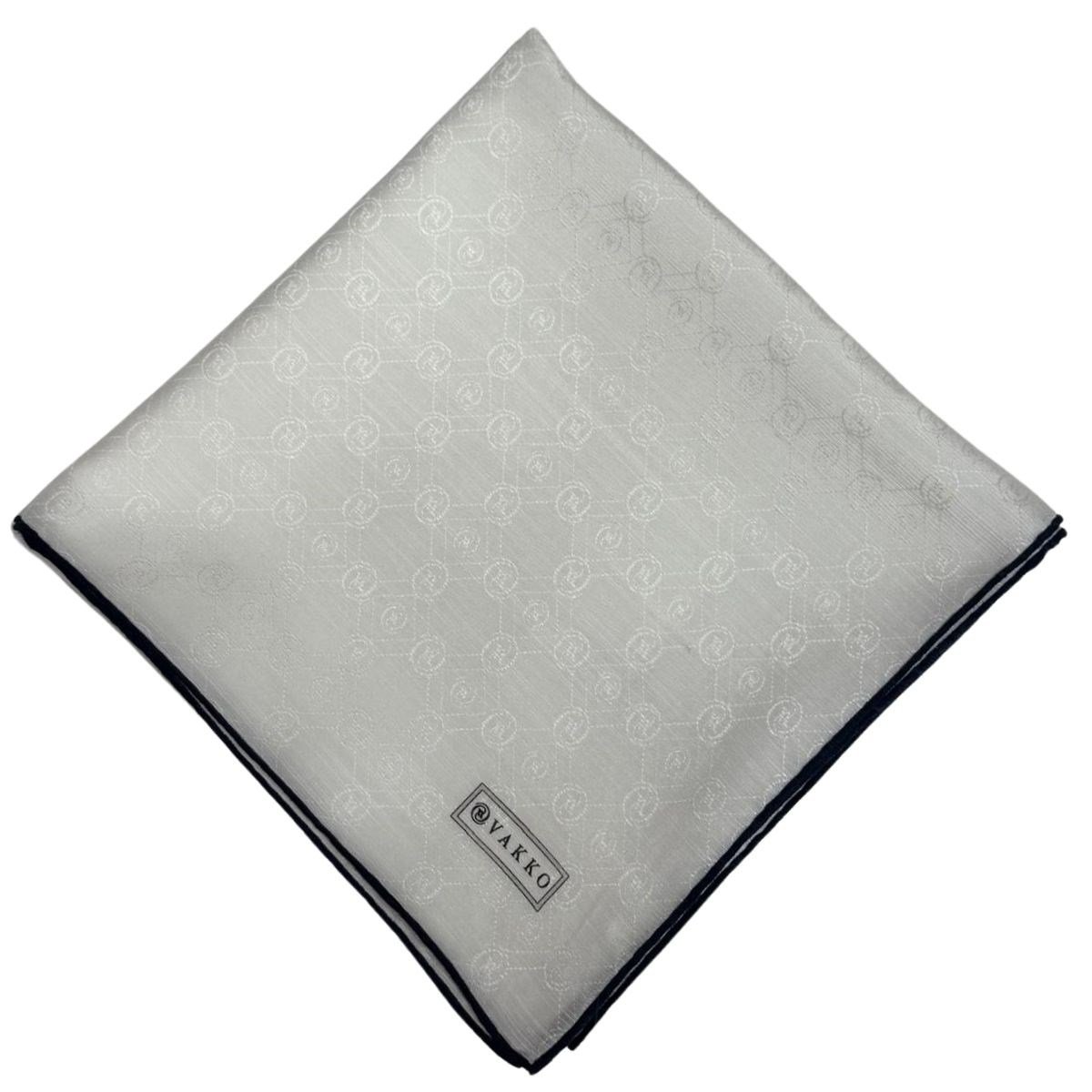 Vakko Pamuk İpek Monogram Eşarp 44226-Beyaz Lacivert