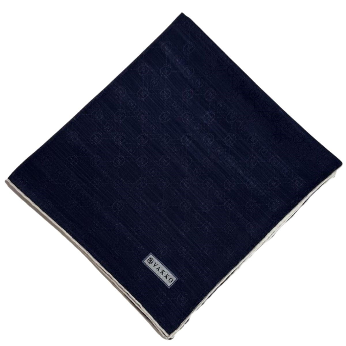 Vakko Pamuk İpek Monogram Eşarp 44226-Lacivert Beyaz