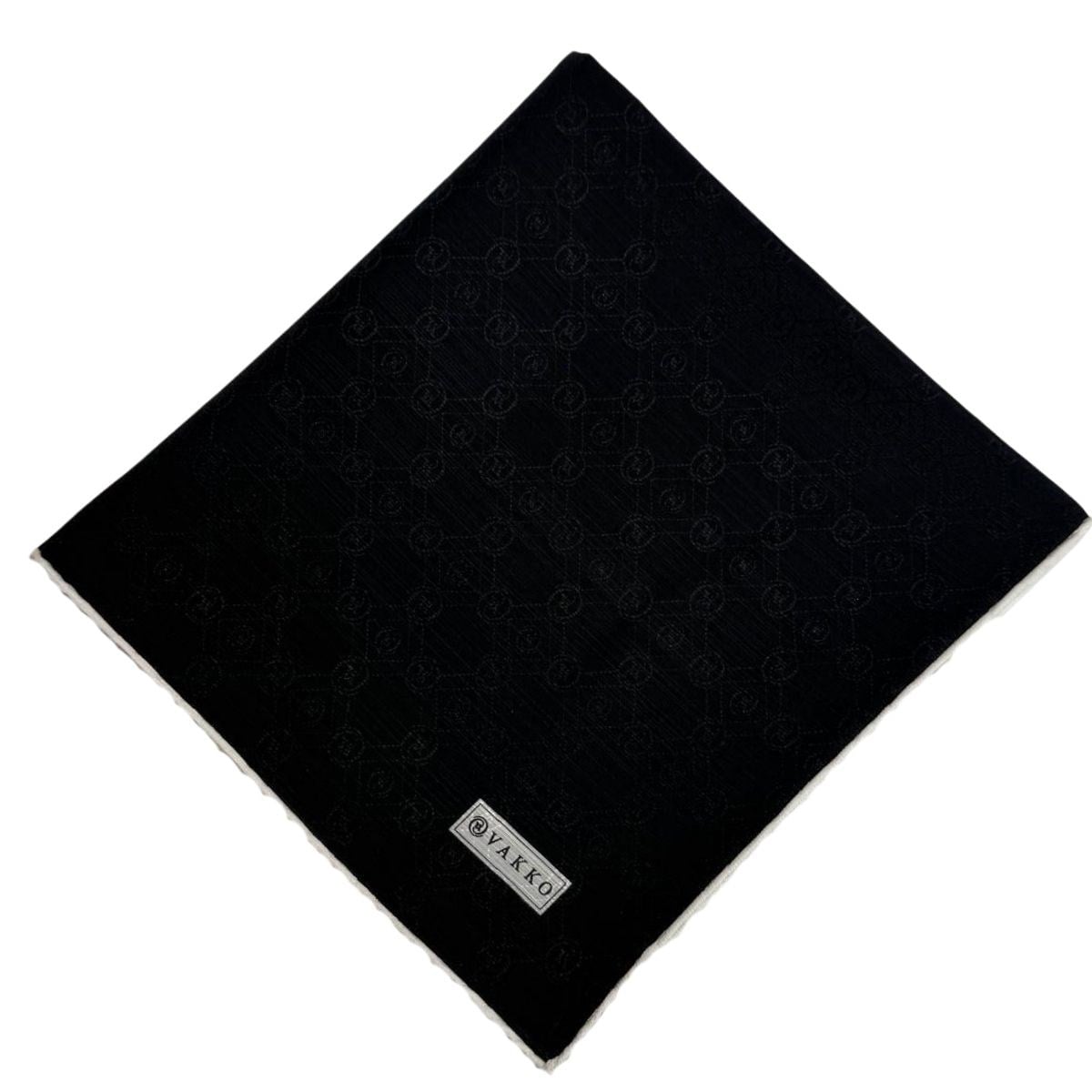 Vakko Pamuk İpek Monogram Eşarp 44226-Siyah Beyaz
