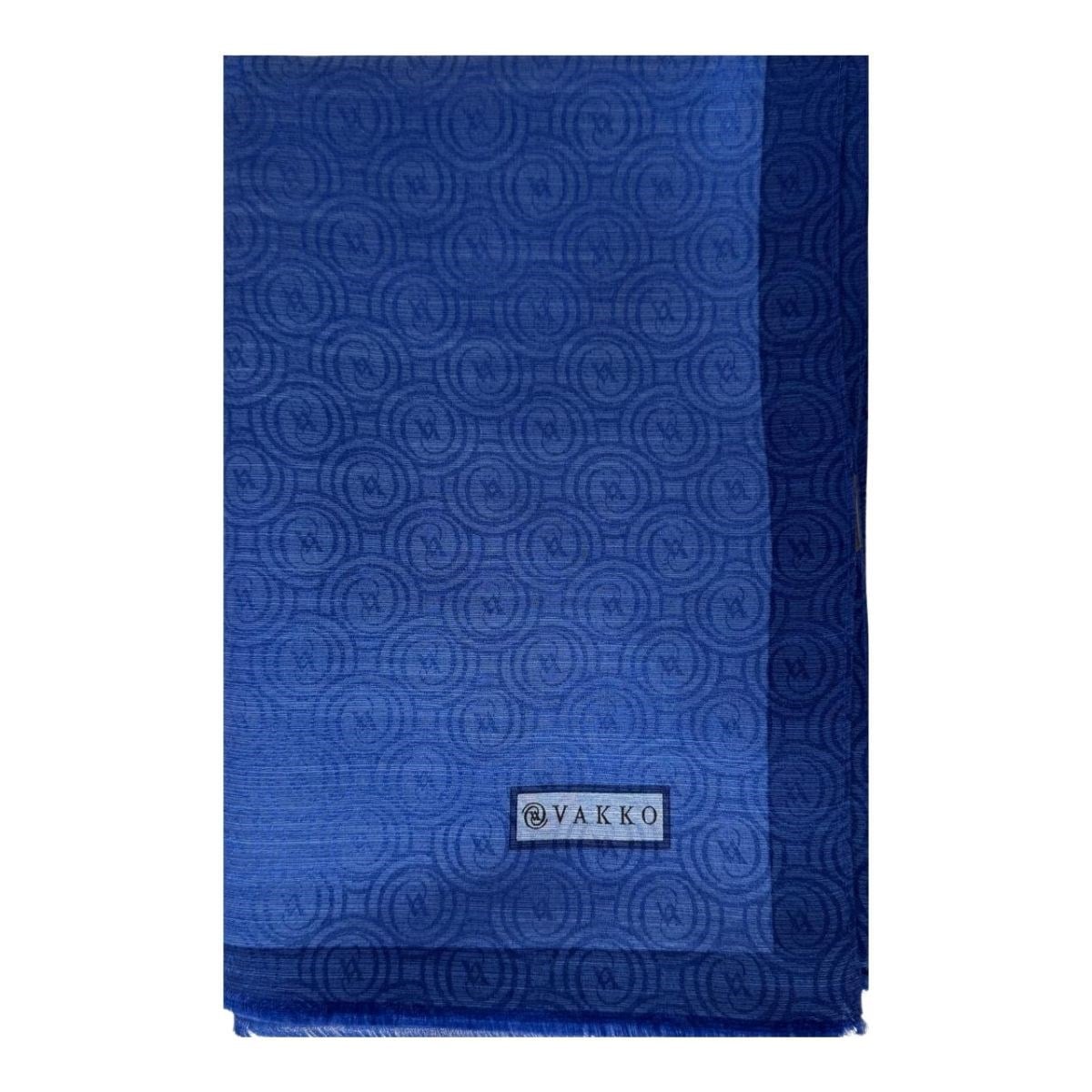Vakko Pamuk İpek Monogram Şal 041728-Koyu Mavi