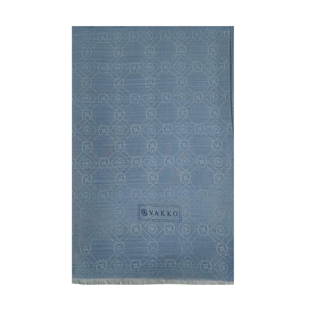Vakko Pamuk İpek Monogram Şal 40752-Açık Mavi