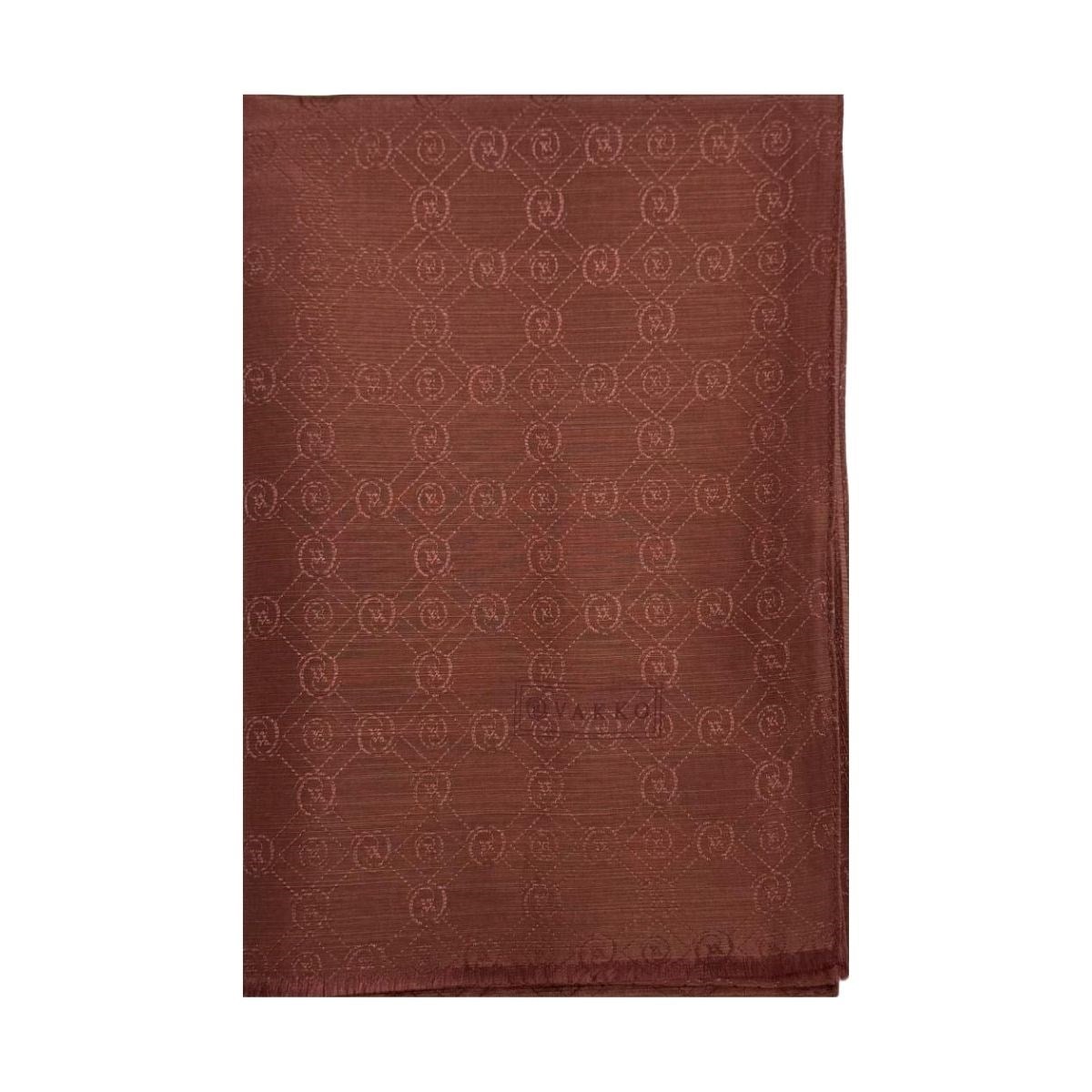Vakko Pamuk İpek Monogram Şal 40752-YENİ KIZIL KAHVE