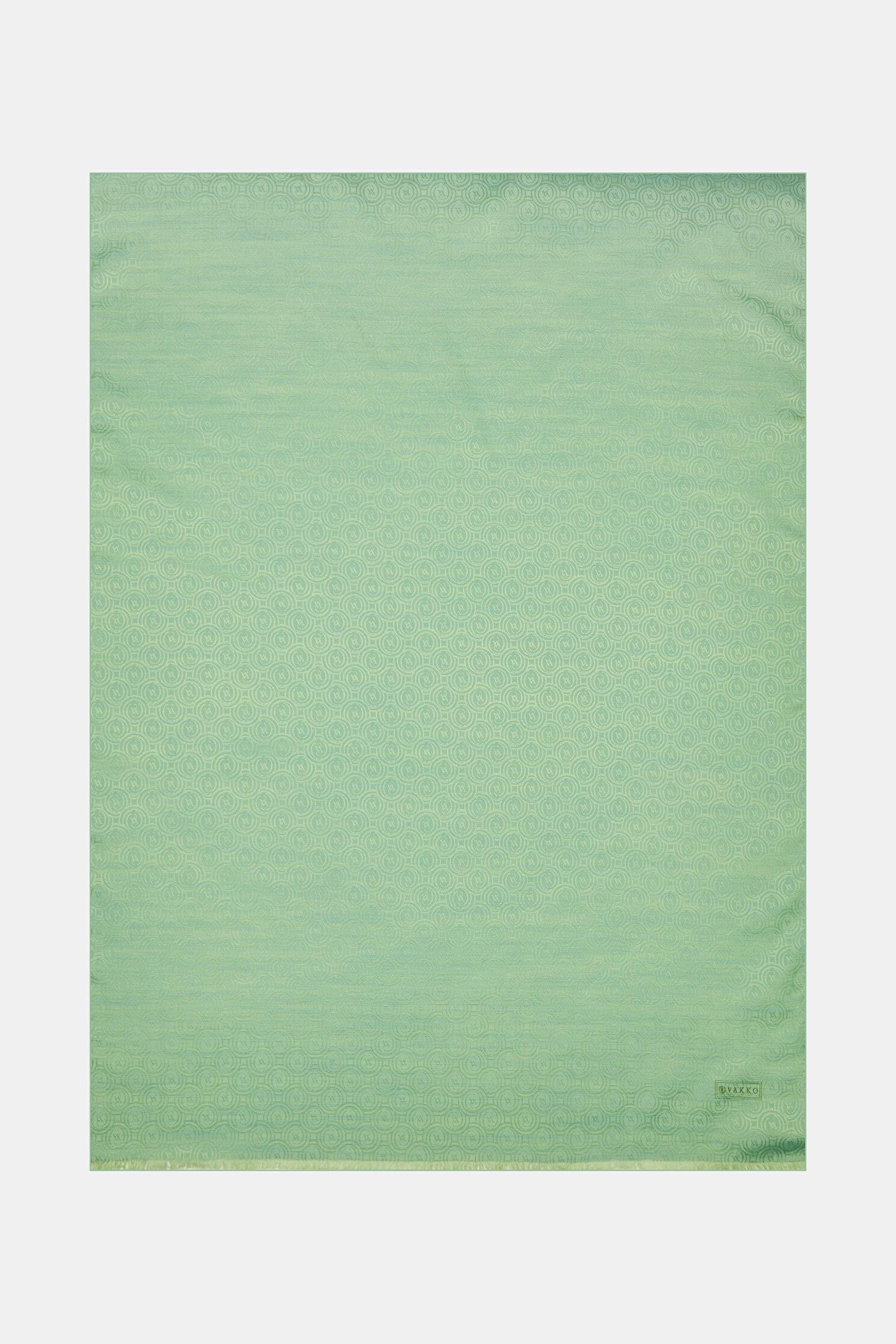 Vakko Pamuk İpek Monogram Şal 41302-Açık Yeşil