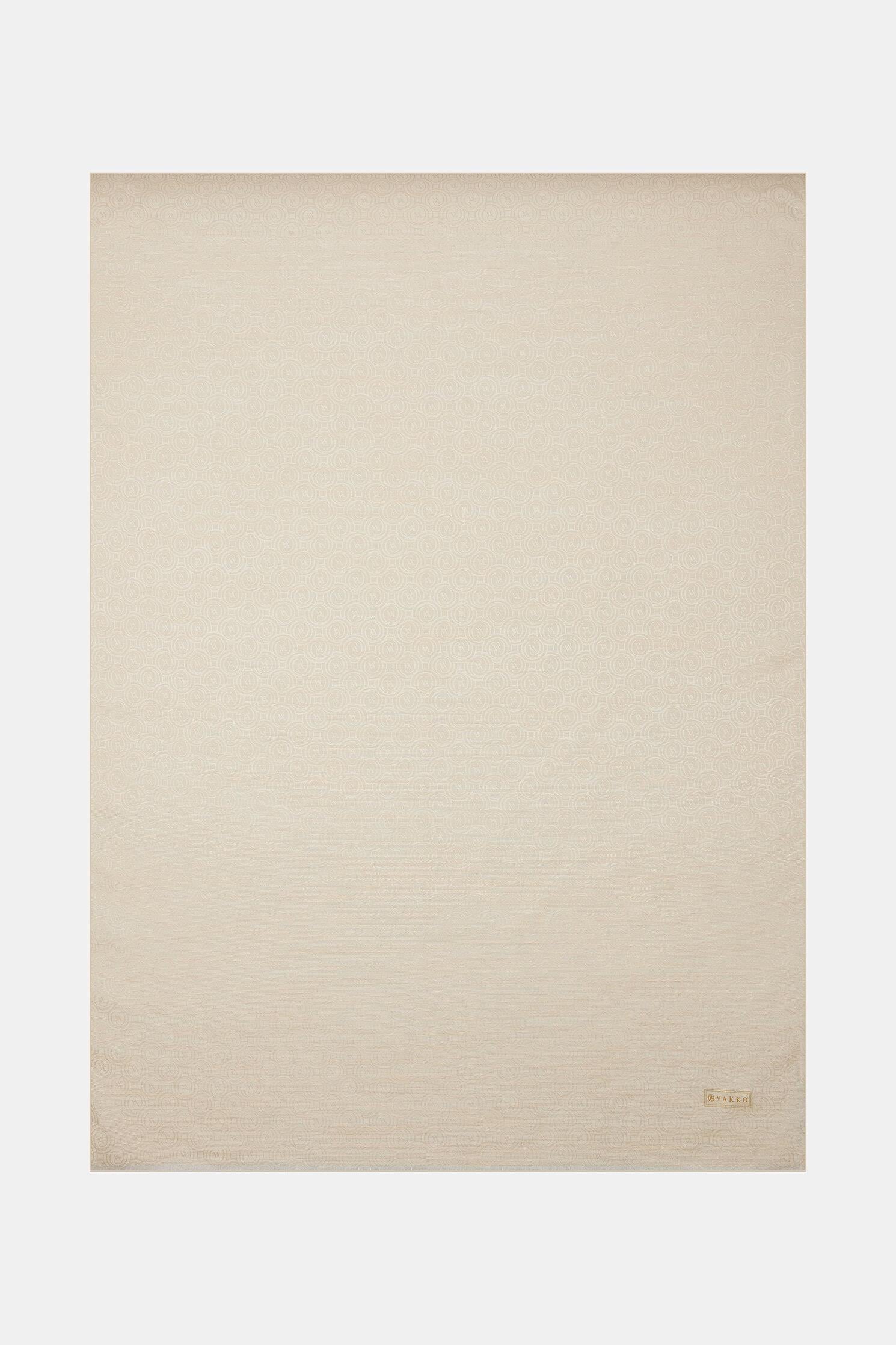 Vakko Pamuk İpek Monogram Şal 41302-Ekru