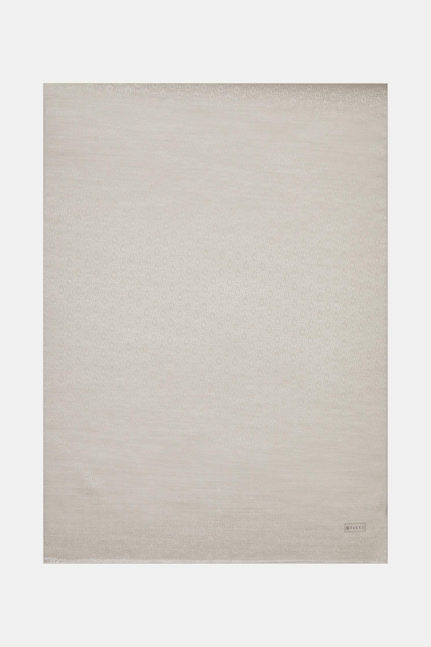 Vakko Pamuk İpek Monogram Şal 41302-Gümüş