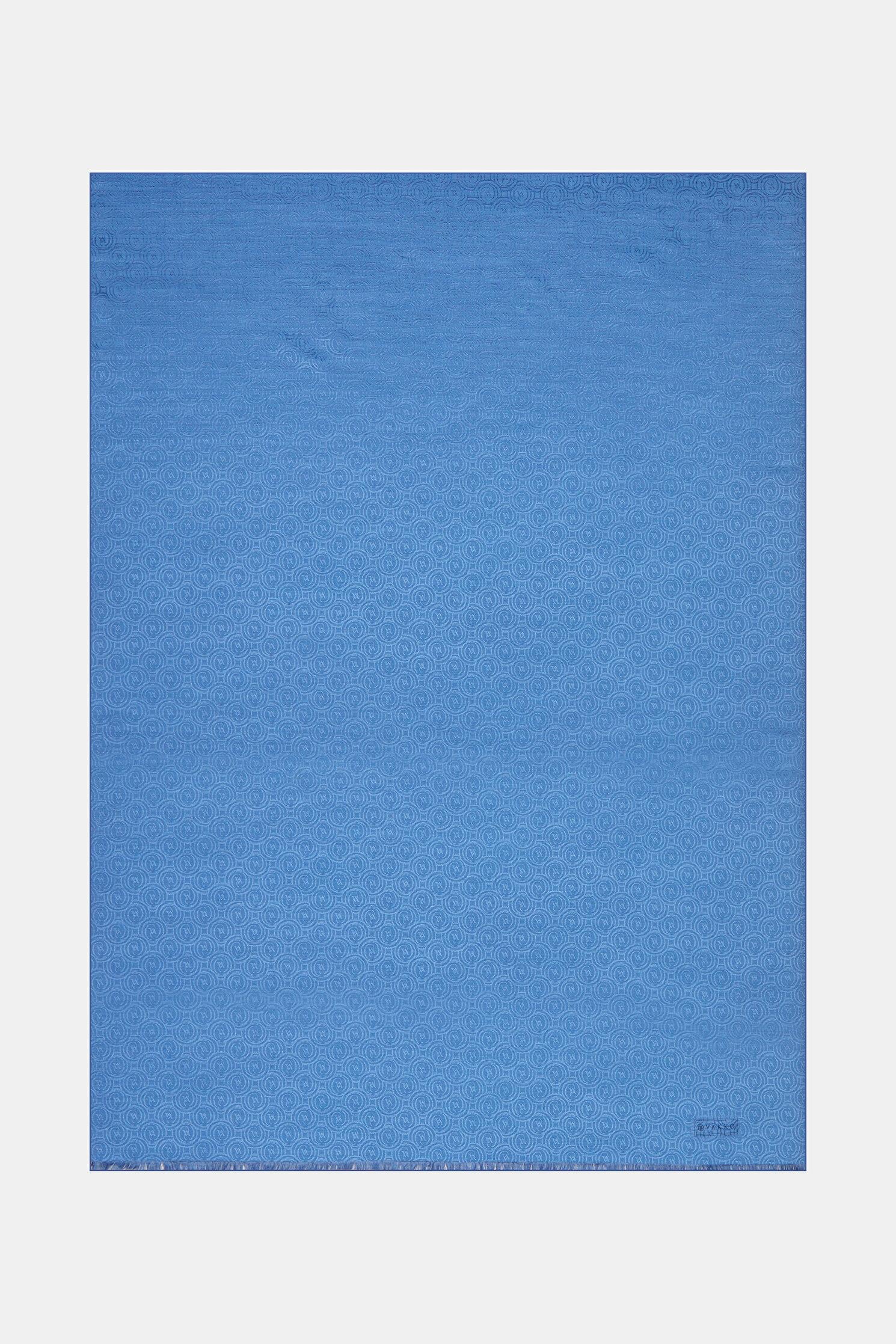 Vakko Pamuk İpek Monogram Şal 41302-Mavi