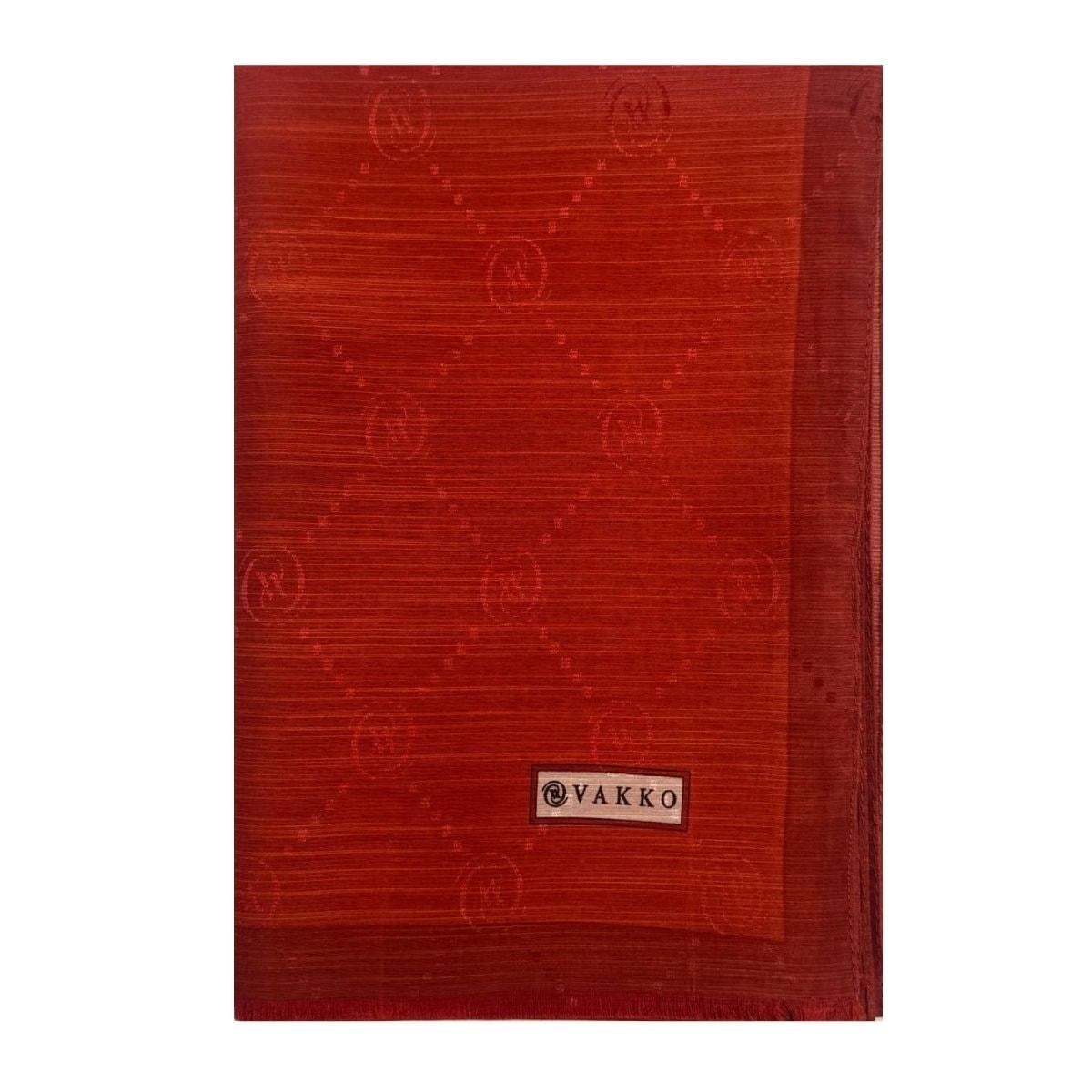 Vakko Pamuk İpek Monogram Şal 42140-Koyu Kırmızı