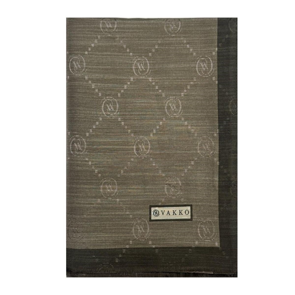 Vakko Pamuk İpek Monogram Şal 42140-Koyu Haki