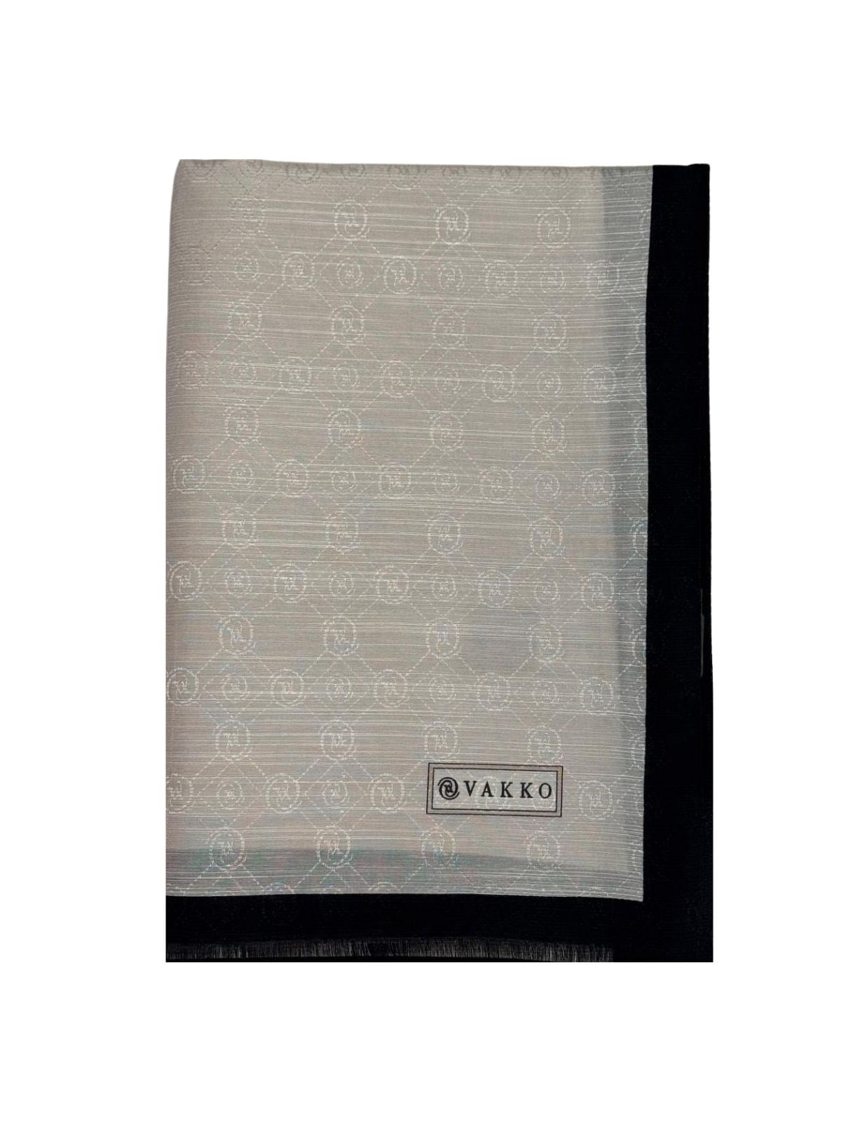Vakko Pamuk İpek Monogram Şal 44225-Açık Gri-Siyah