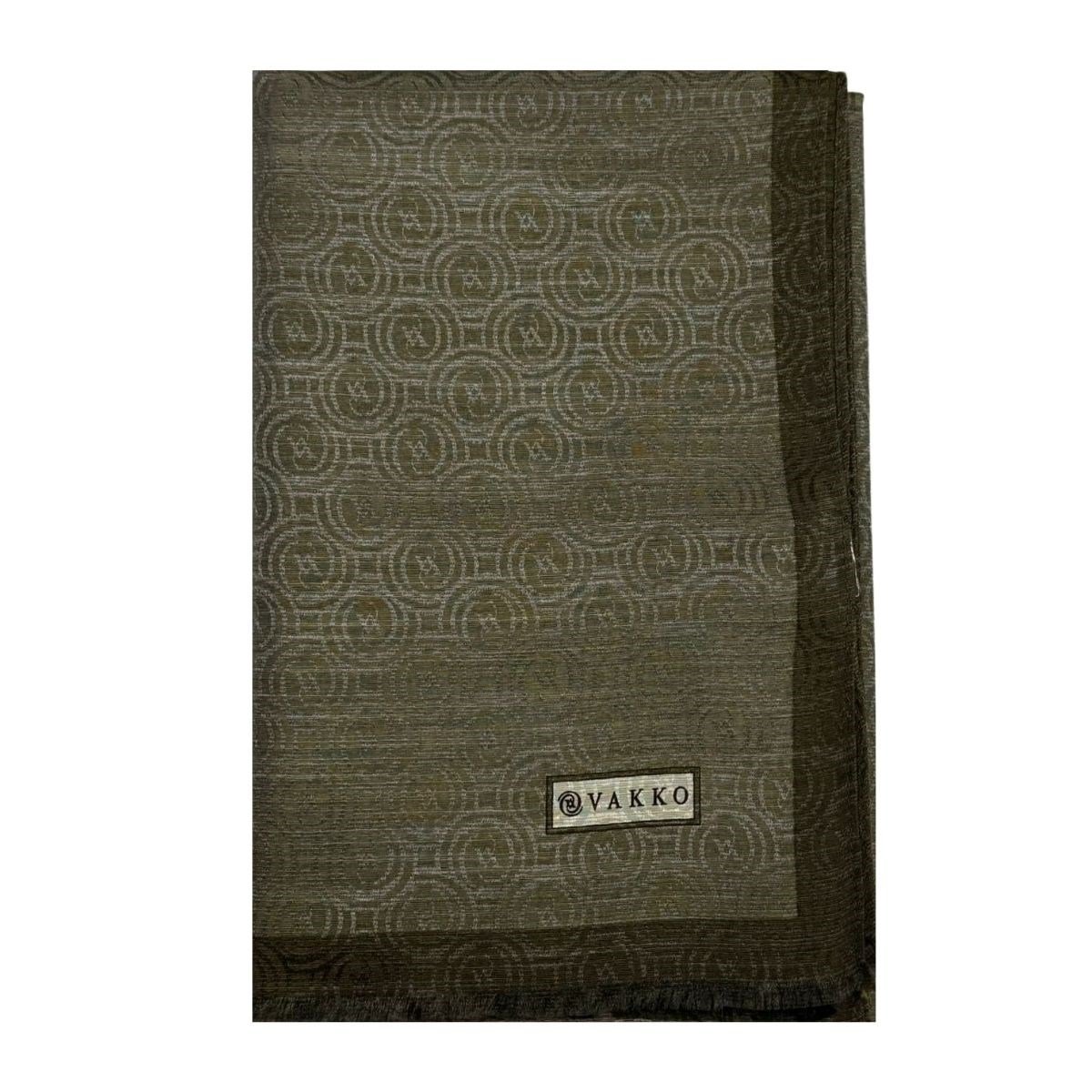 Vakko Pamuk İpek Şeritli Monogram Şal 41728-Haki