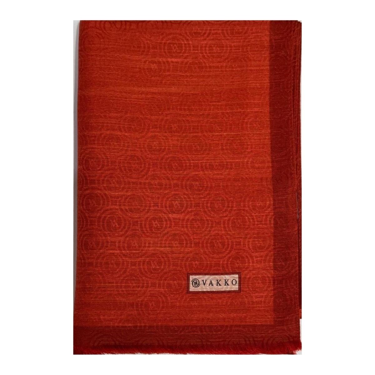 Vakko Pamuk İpek Şeritli Monogram Şal 41728-Koyu Kırmızı