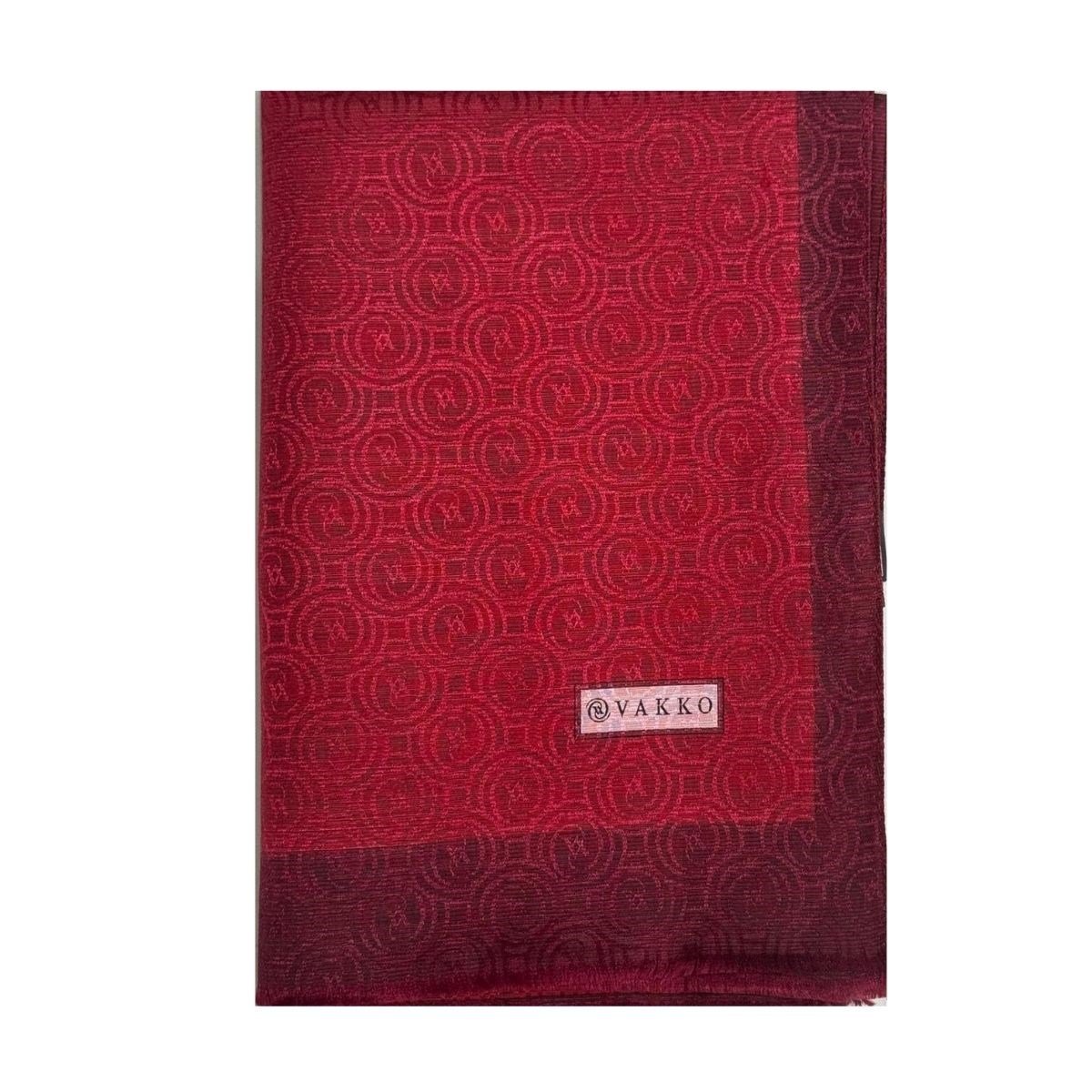 Vakko  Pamuk İpek Şeritli Monogram Şal 041728-Koyu Kırmızı