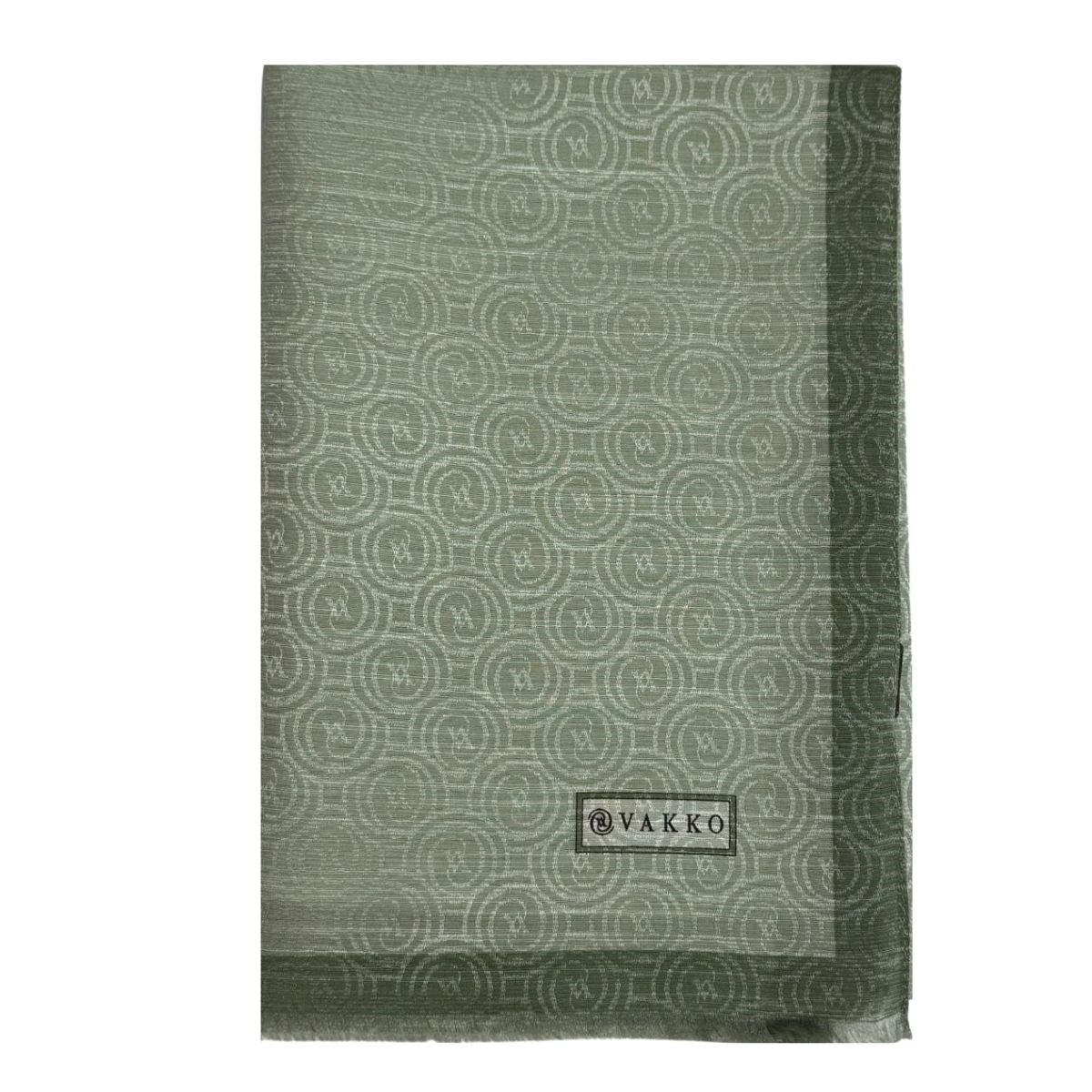 Vakko Pamuk İpek Şeritli Monogram Şal 41728-Mint