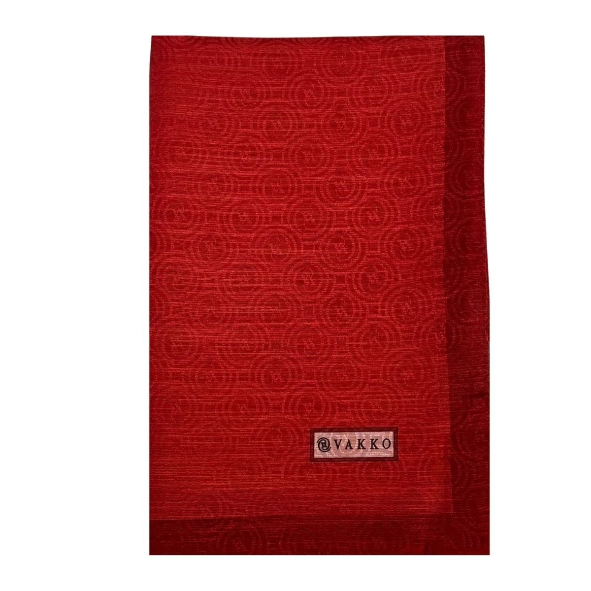 Vakko Pamuk İpek Şeritli Monogram Şal 41728-Koyu Kırmızı