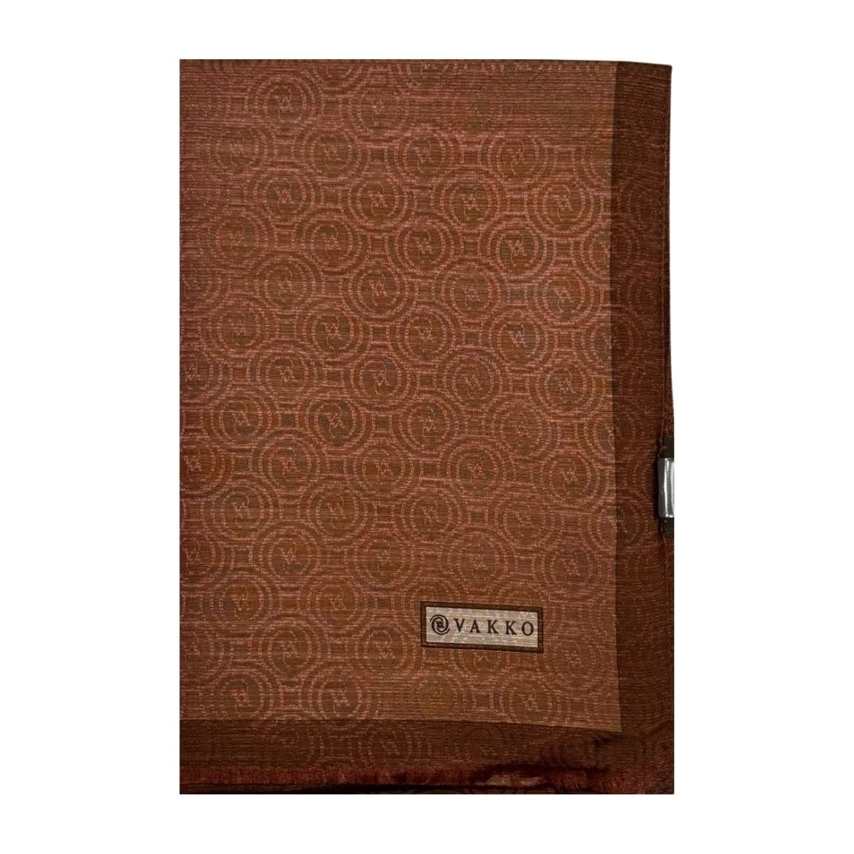 Vakko Pamuk İpek Şeritli Monogram Şal 41728-Açık Kahve